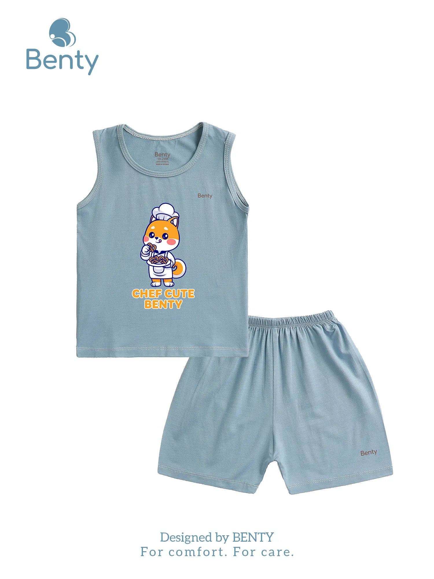 Bộ ba lỗ chú mèo đầu bếp BENTY BT089, quần áo trẻ em bé trai bé gái