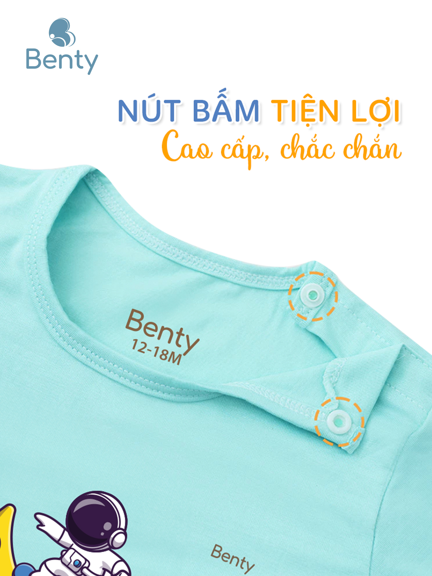 Bộ cộc tay cài vai BENTY in BT004 vũ trụ, mịn mát cho bé yêu