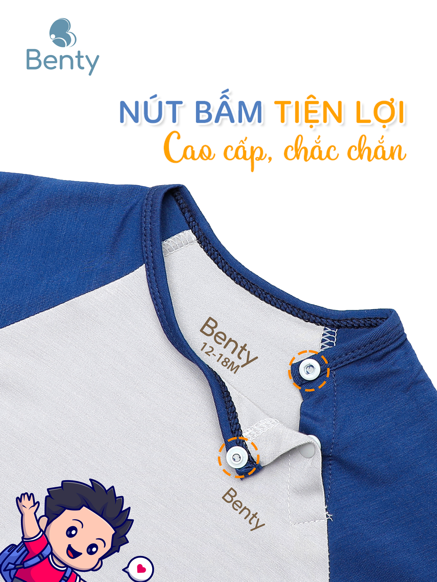 Bộ cộc tay cài chéo phối in BT082 BENTY, chất liệu cao cấp