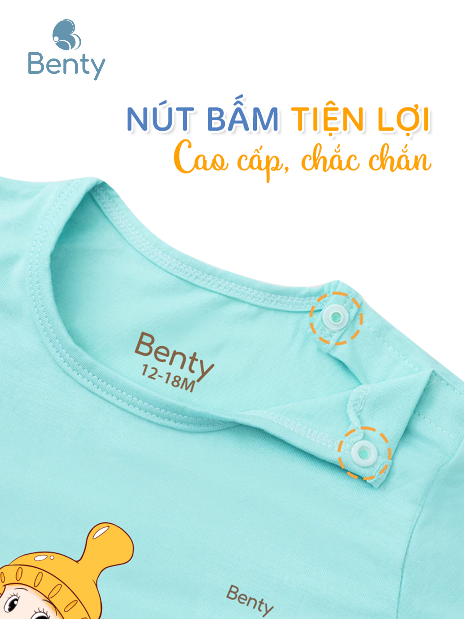 Bộ cộc tay cài vai in baby BT006 BENTY,cho bé mặc điều hòa