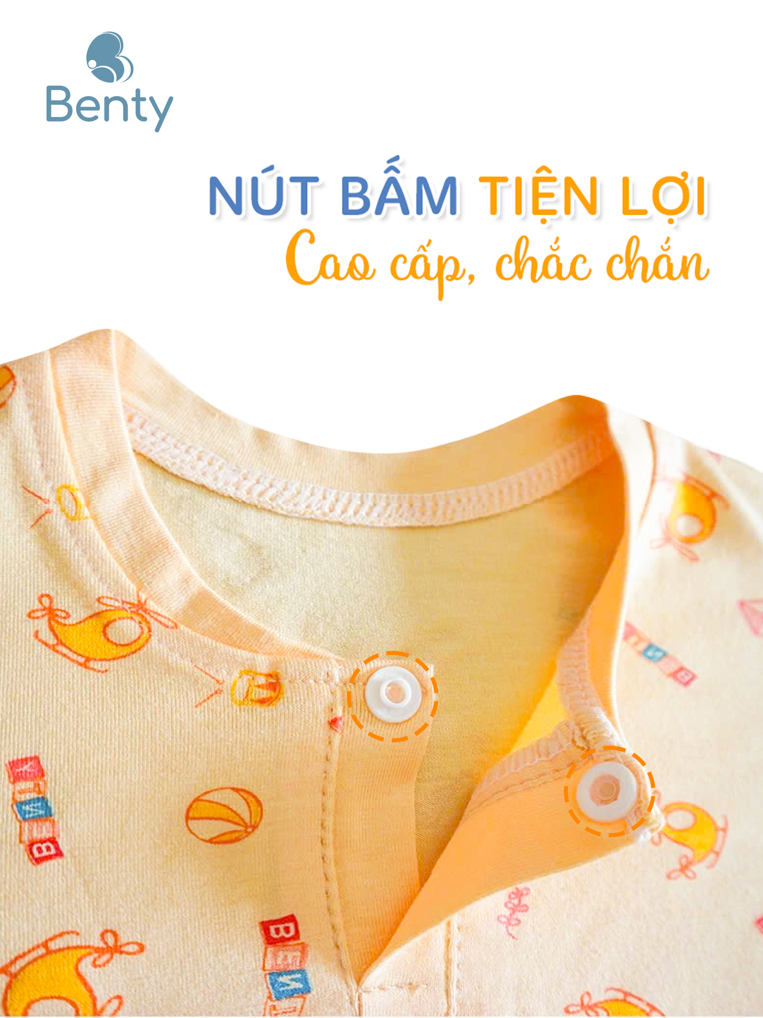Bộ cộc tay cổ trụ họa tiết BENTY, sang trọng cho bé trai, bé gái