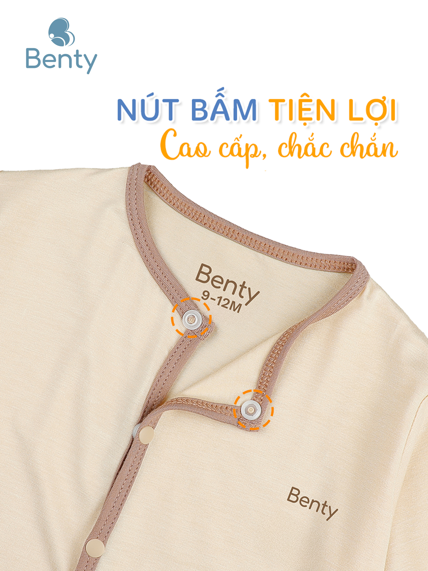 Body dài tay phối viền nền màu be BENTY xinh xắn cho bé