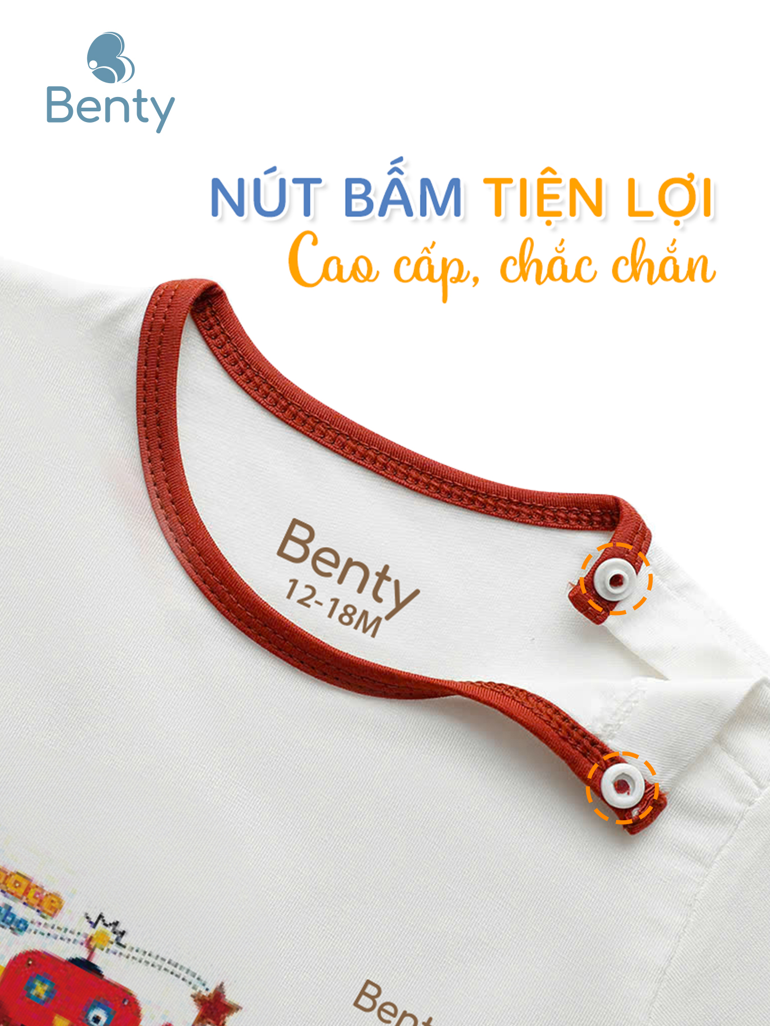 Bộ cộc tay cài vai viền in Robot BT048 BENTY, bộ đồ cho bé