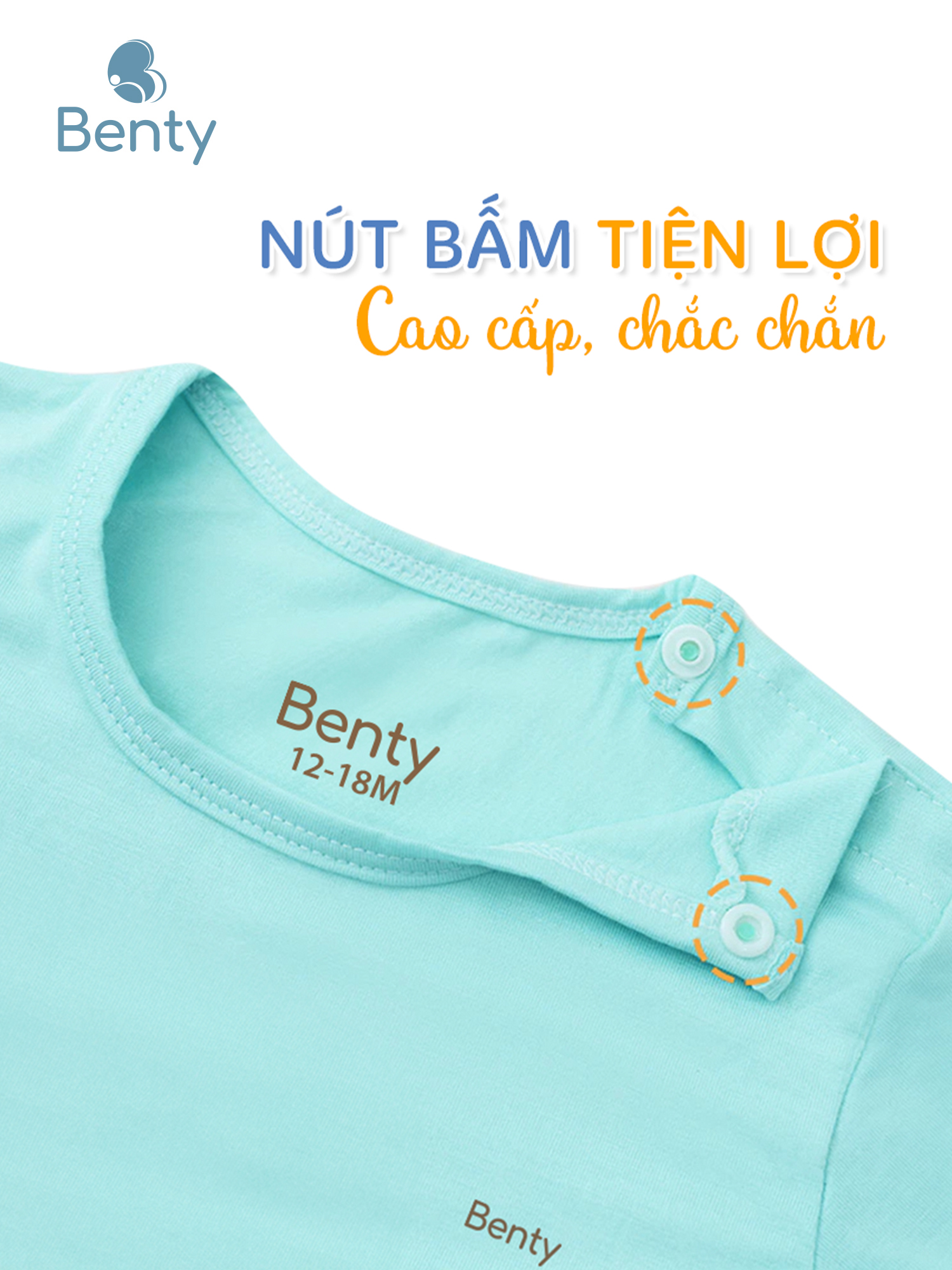 Bộ cộc tay cài vai trơn basic BENTY, thiết kế tiện lợi cho bé