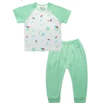 BENTY short sleeve top and long pants cross button set with prints