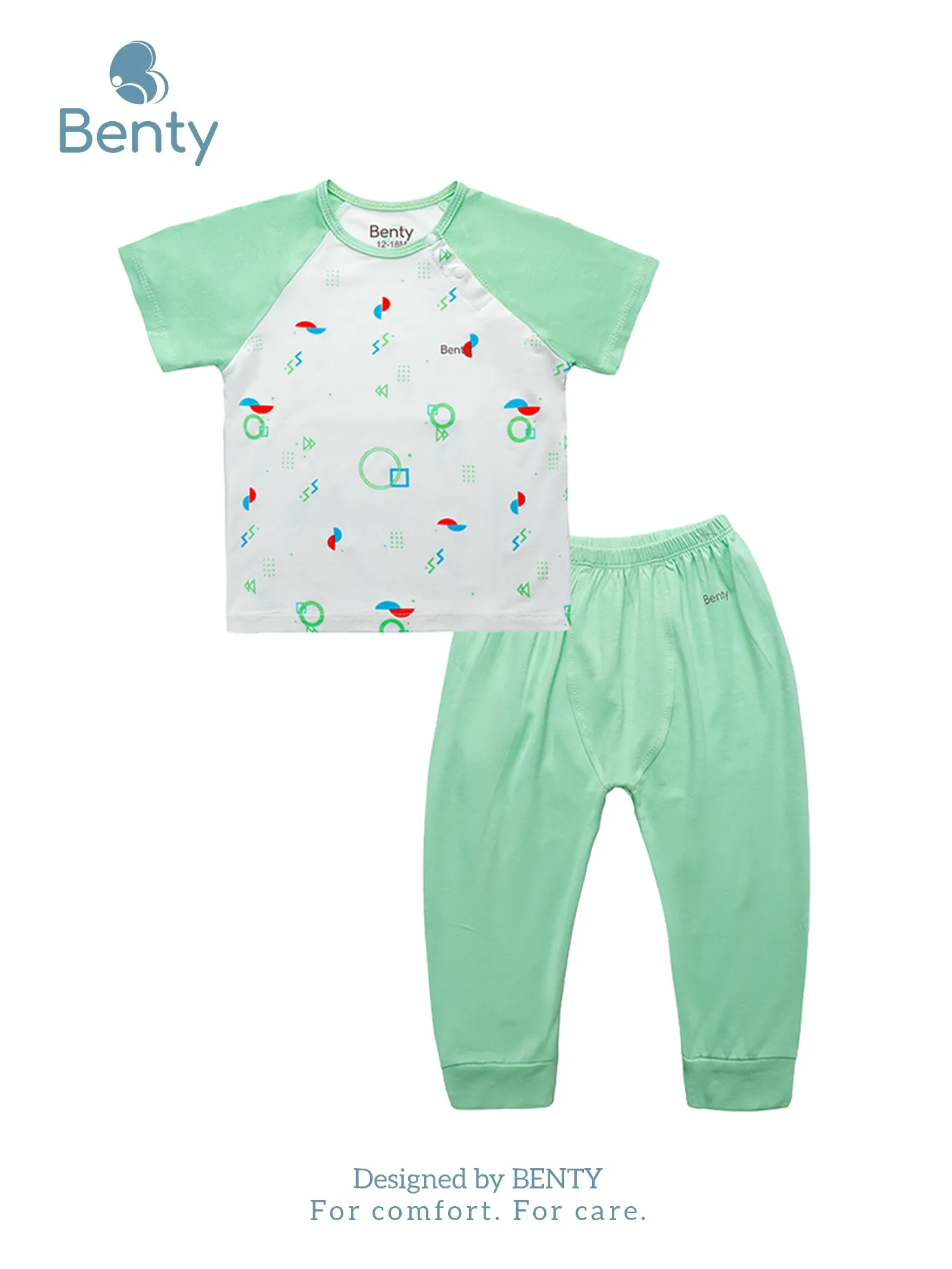 BENTY short sleeve top and long pants cross button set with prints