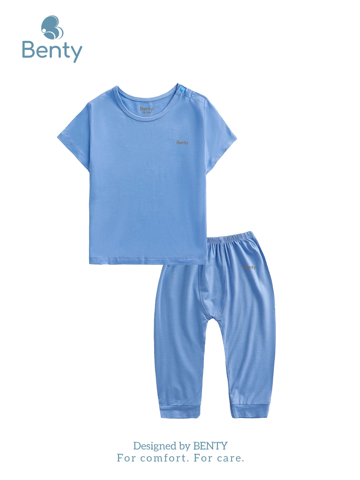 BENTY plain short sleeve and long pants set with shoulder buttons