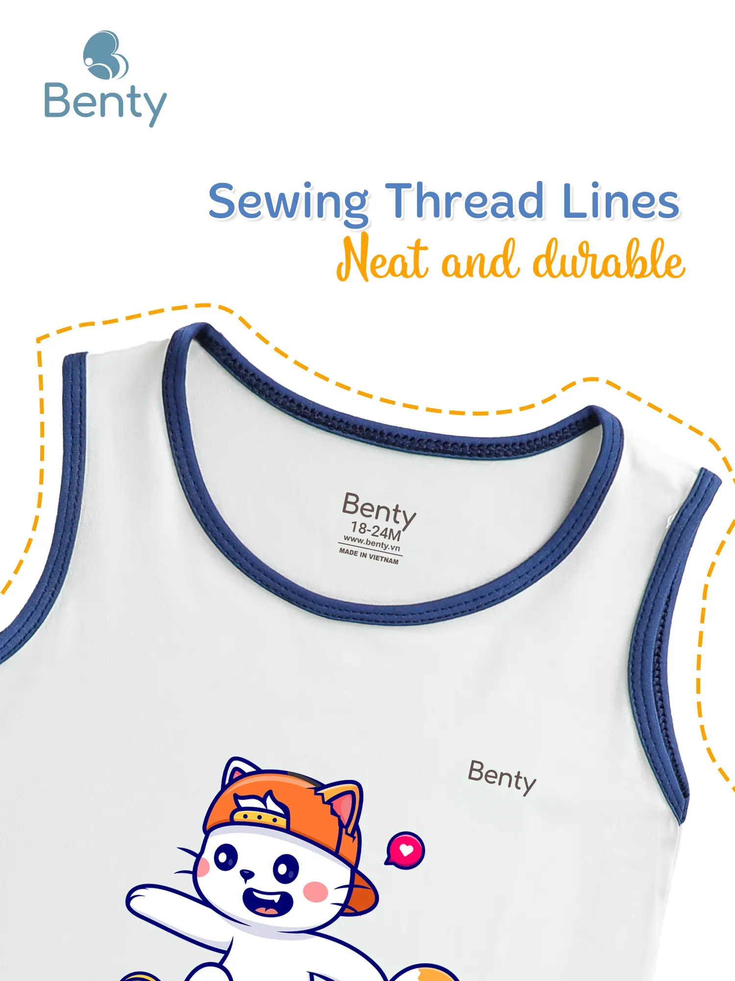 Benty BT102 printed CAT tank top set with trim for babies