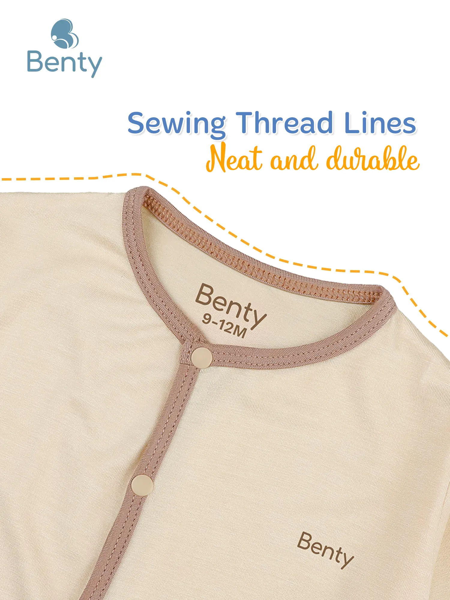 BENTY long-sleeved bodysuit with beige trim for babies