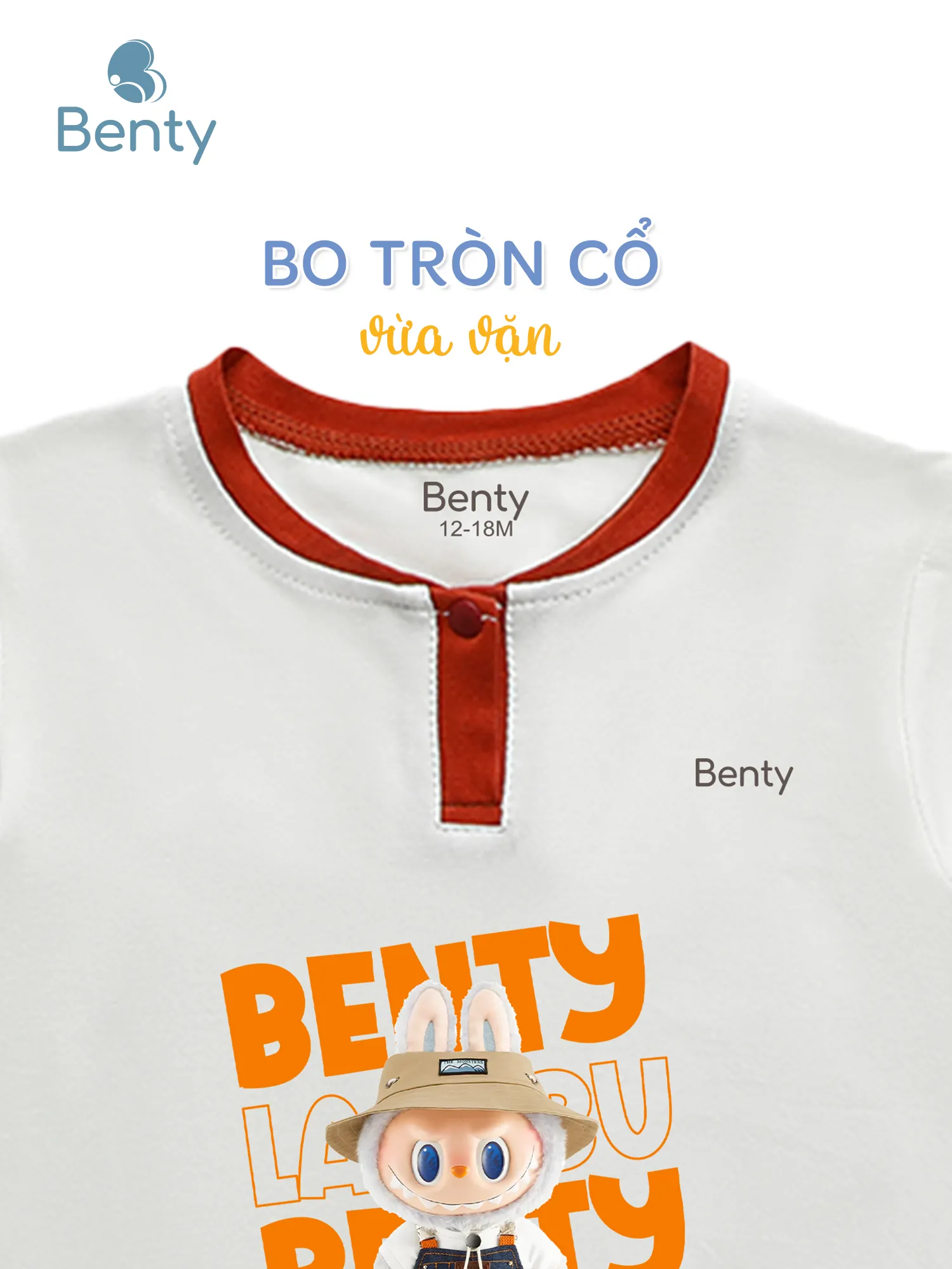 Bộ cộc tay cổ trụ BENTY in BT110, bộ quần áo cho bé mặc điều hòa