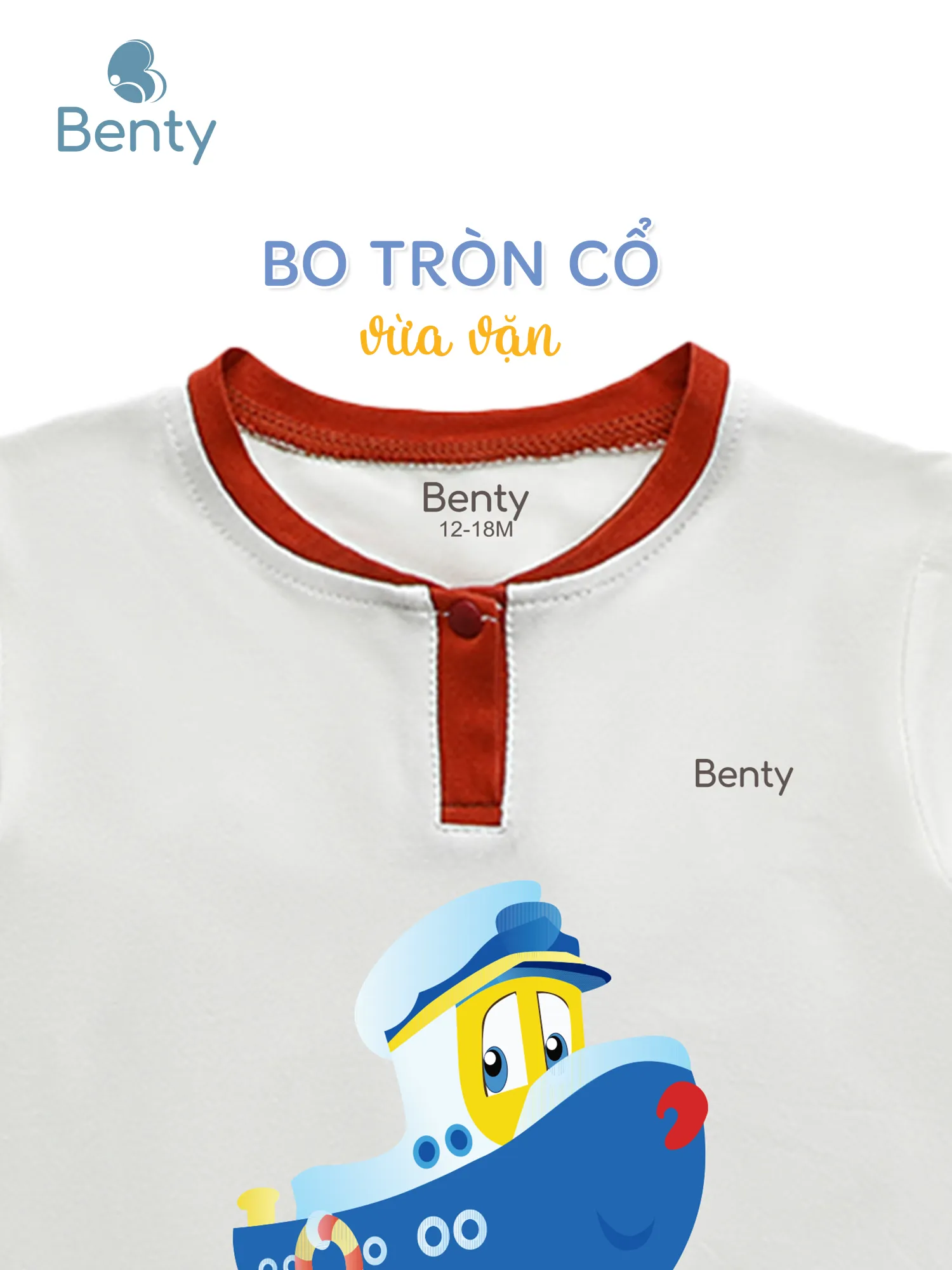 Bộ cộc tay cổ trụ in thuyền BT037 BENTY, chất liệu thấm hút tốt