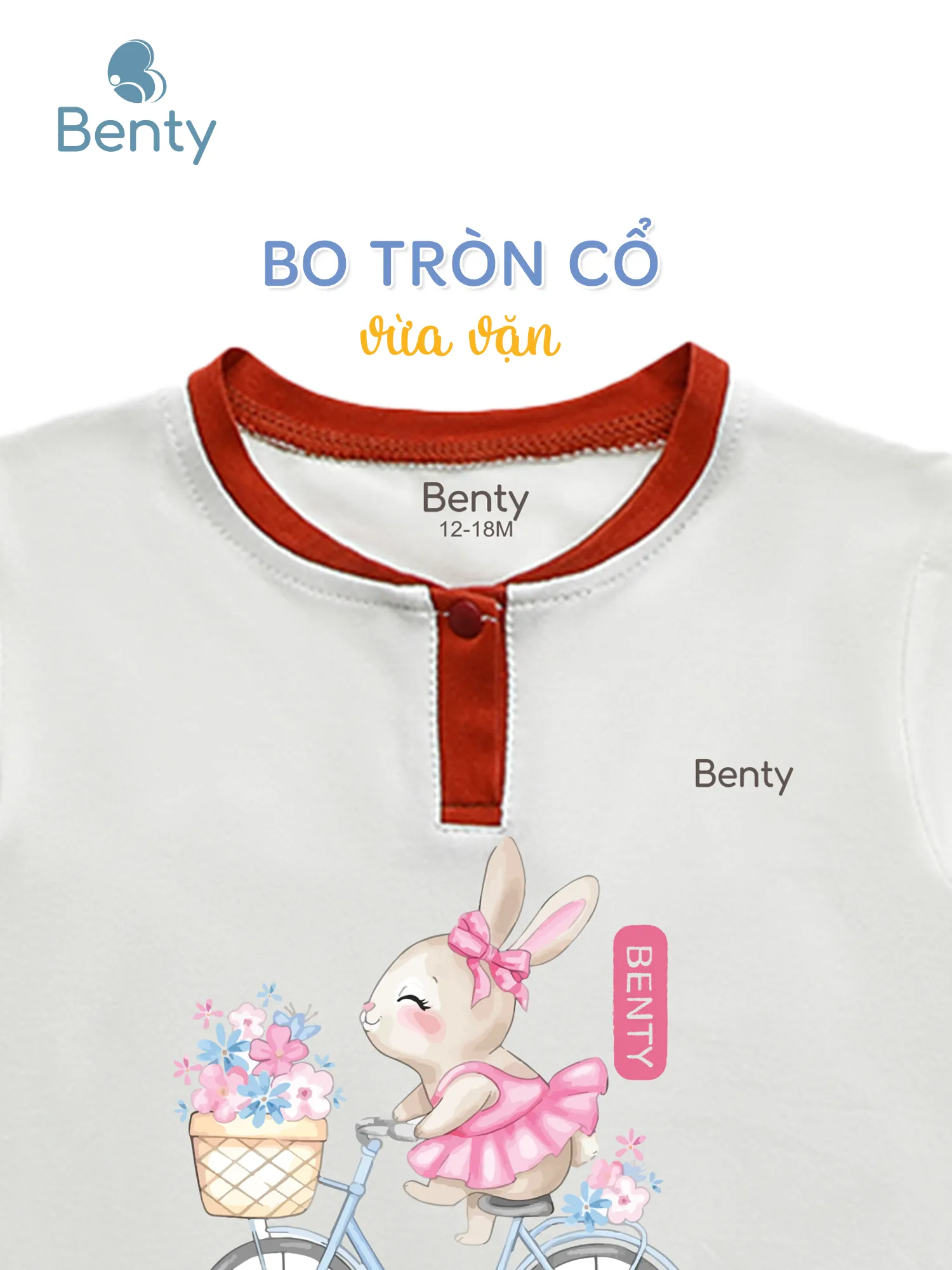 Bộ cộc tay cổ trụ in thỏ BT014 BENTY,quần áo an toàn da bé