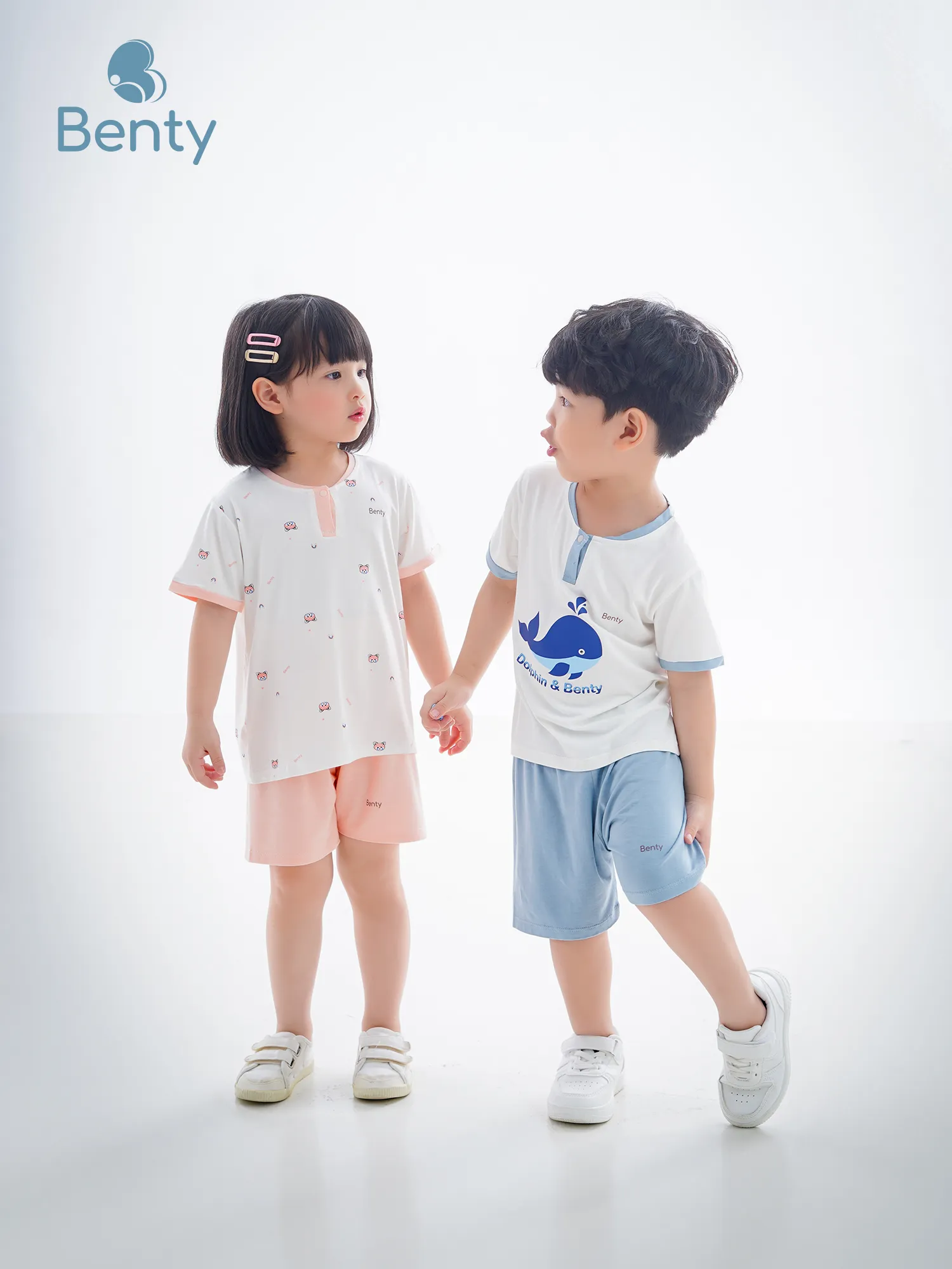 Bộ cộc tay cổ trụ in hình cá voi BENTY BT041,bộ đồ cho bé