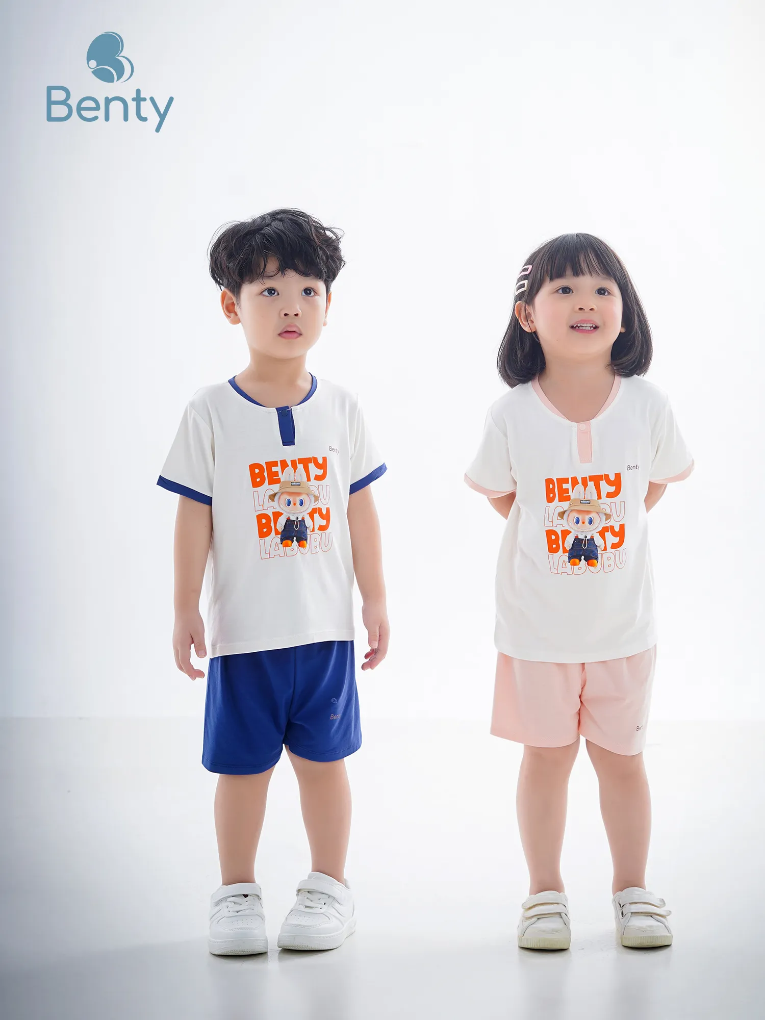 Bộ cộc tay cổ trụ BENTY in BT110, bộ quần áo cho bé mặc điều hòa