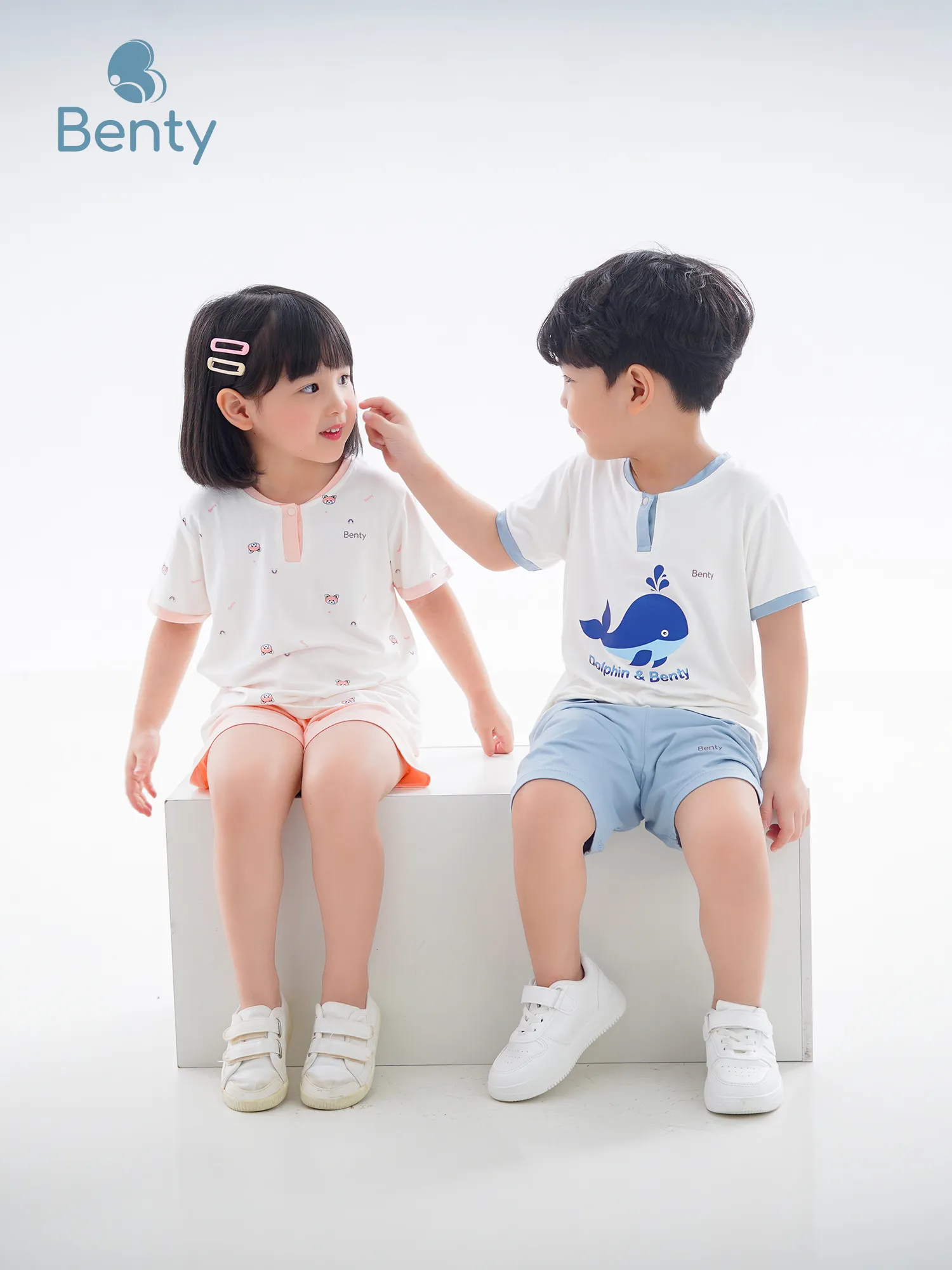 Bộ cộc tay cổ trụ in hình cá voi BENTY BT041,bộ đồ cho bé