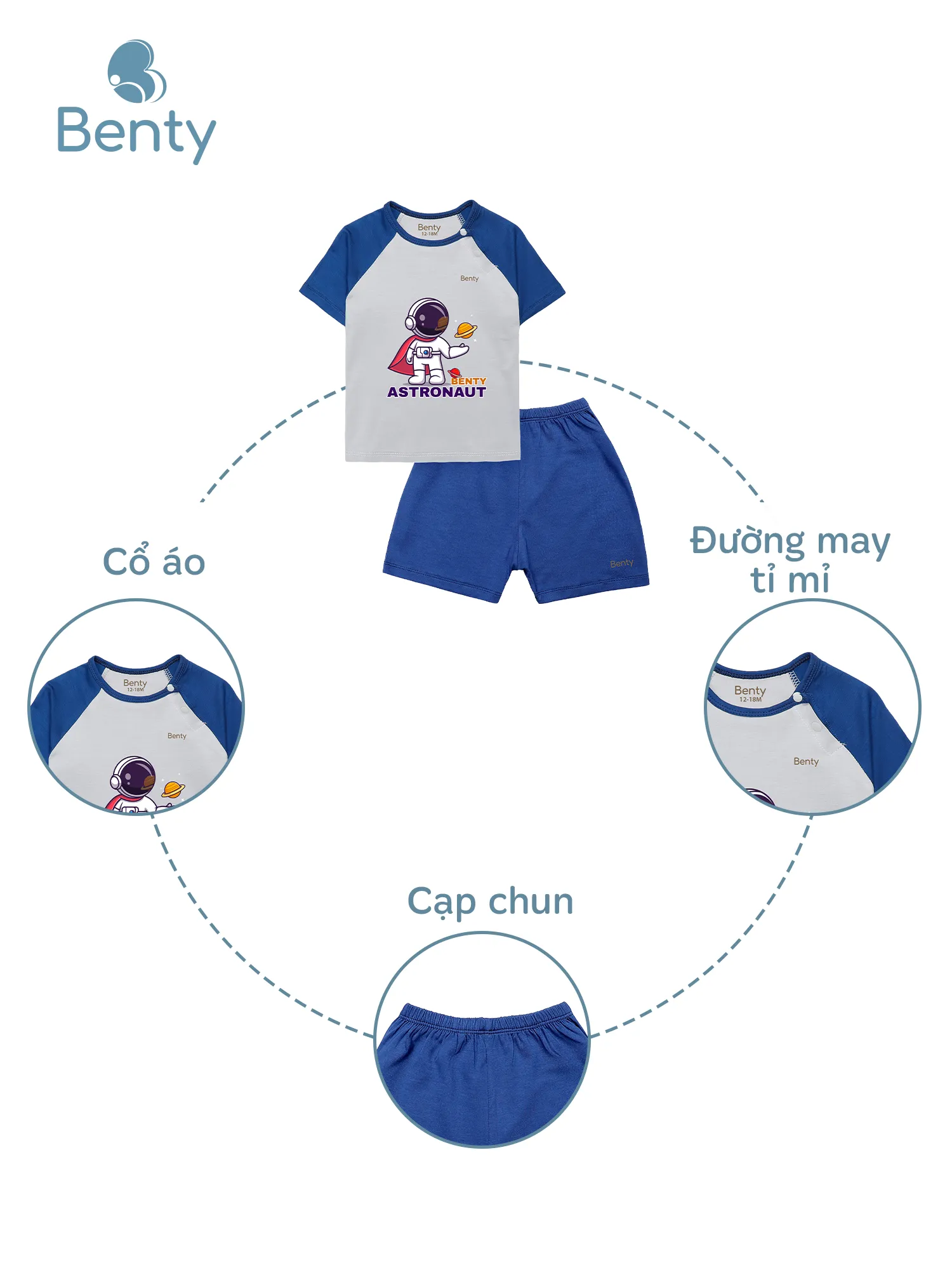 Bộ cộc tay cài chéo nền xám in BT085 BENTY,quần áo trẻ em