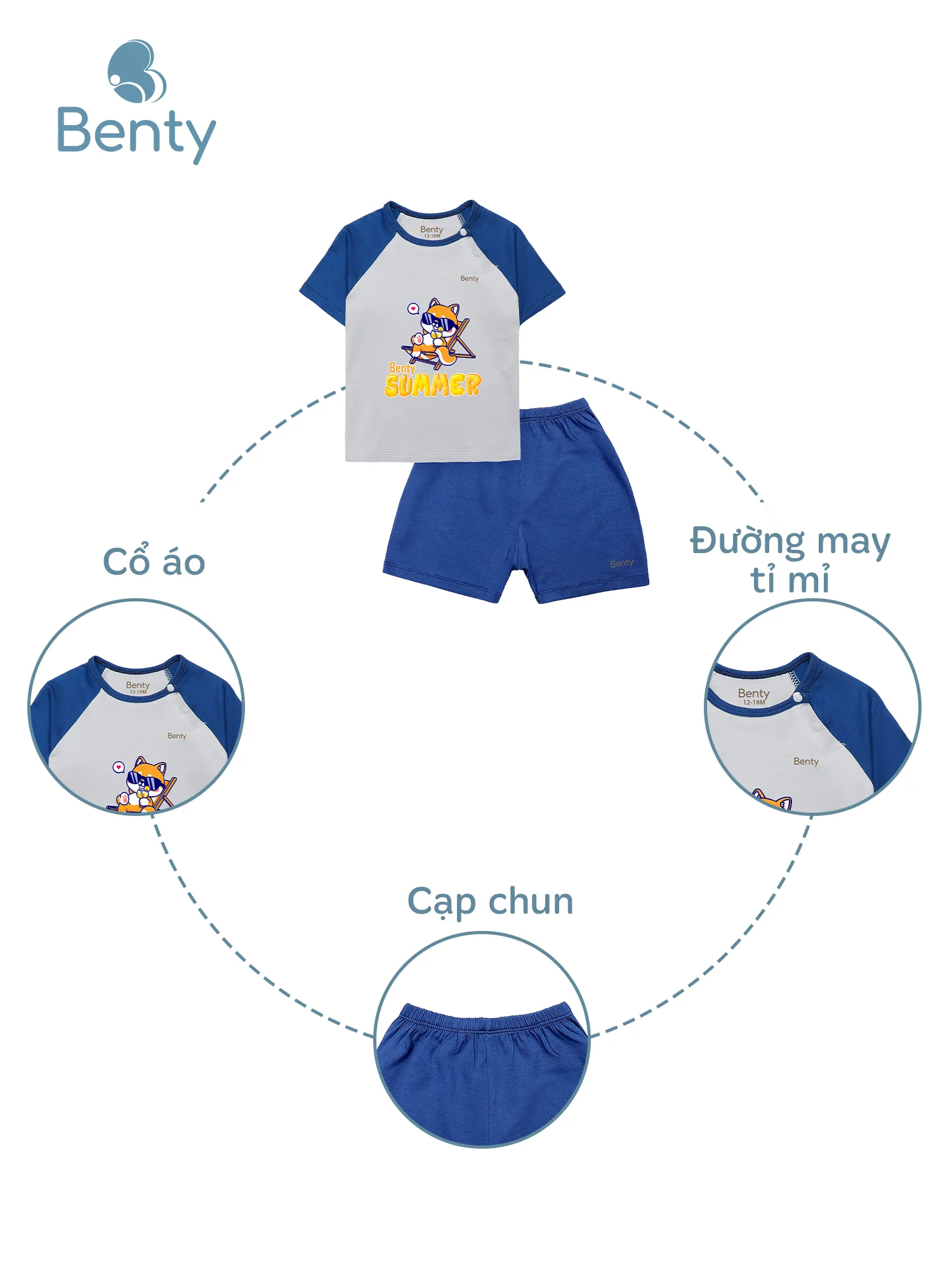 Bộ cộc tay cài chéo in Summer BT083 BENTY, đồ bộ cho bé