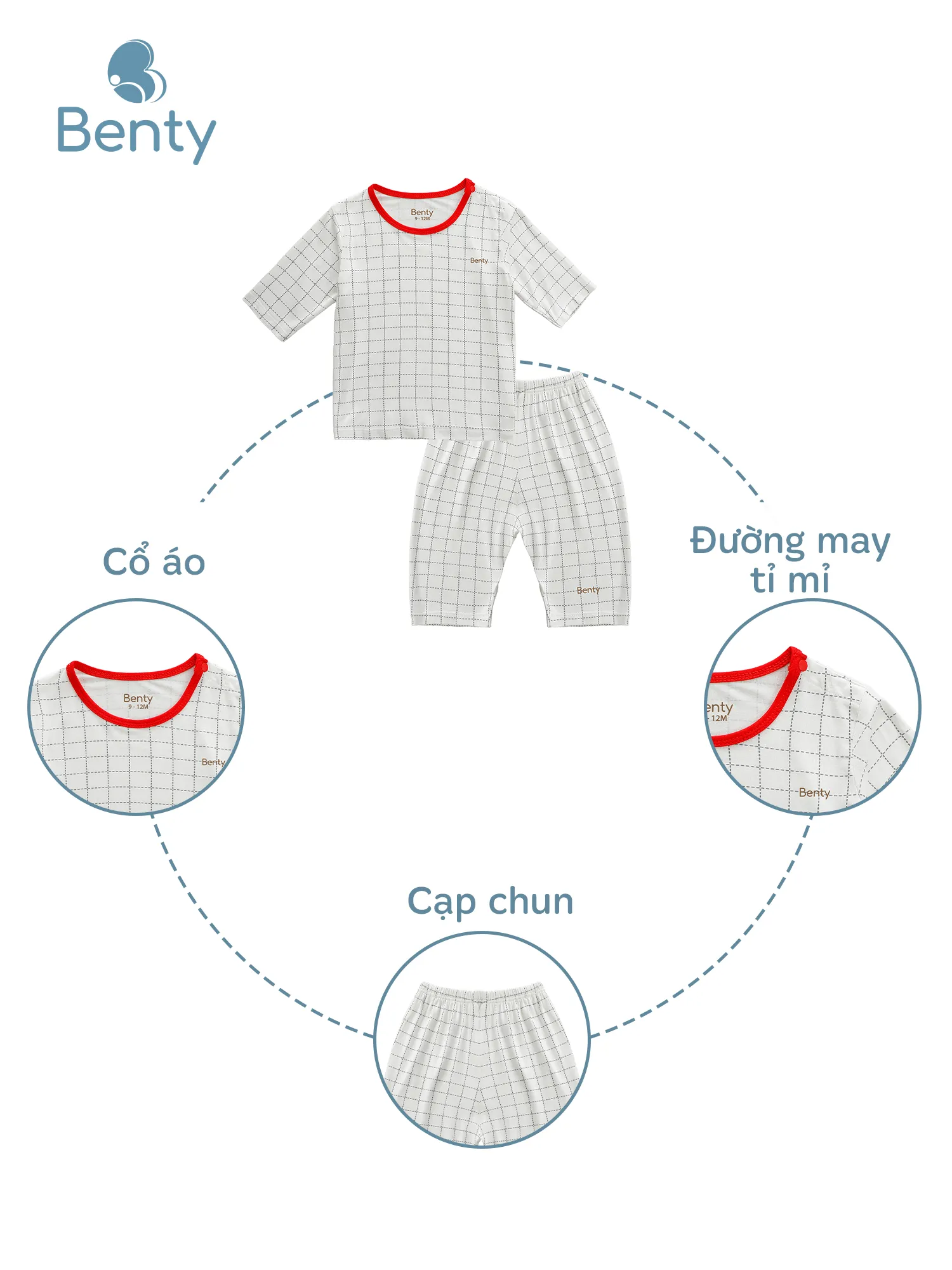 Bộ lửng họa tiết caro phối viền BENTY đồ bộ cao cấp cho bé