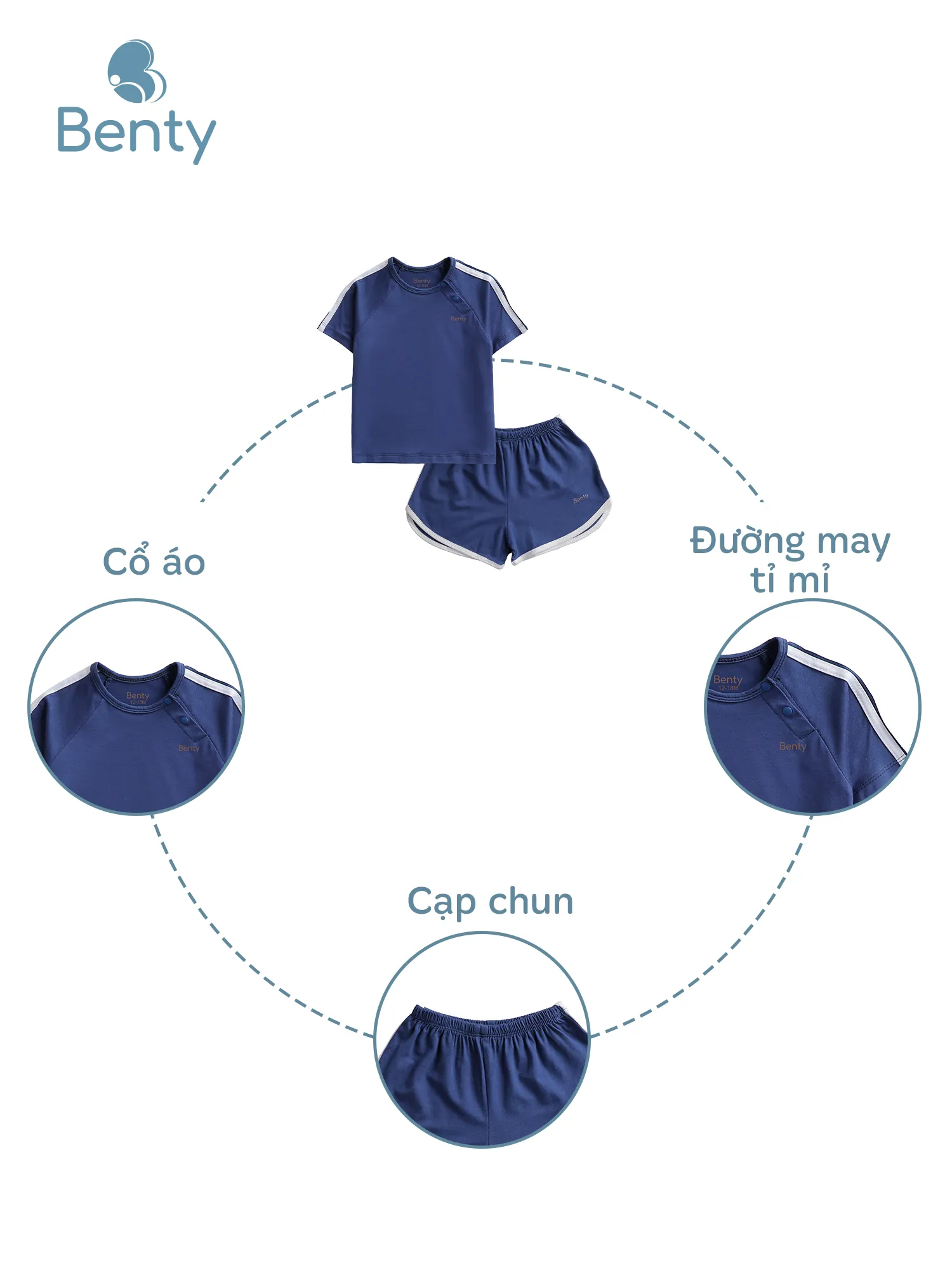 Bộ cộc tay cài chéo thể thao BENTY basic, đồ bộ trẻ em