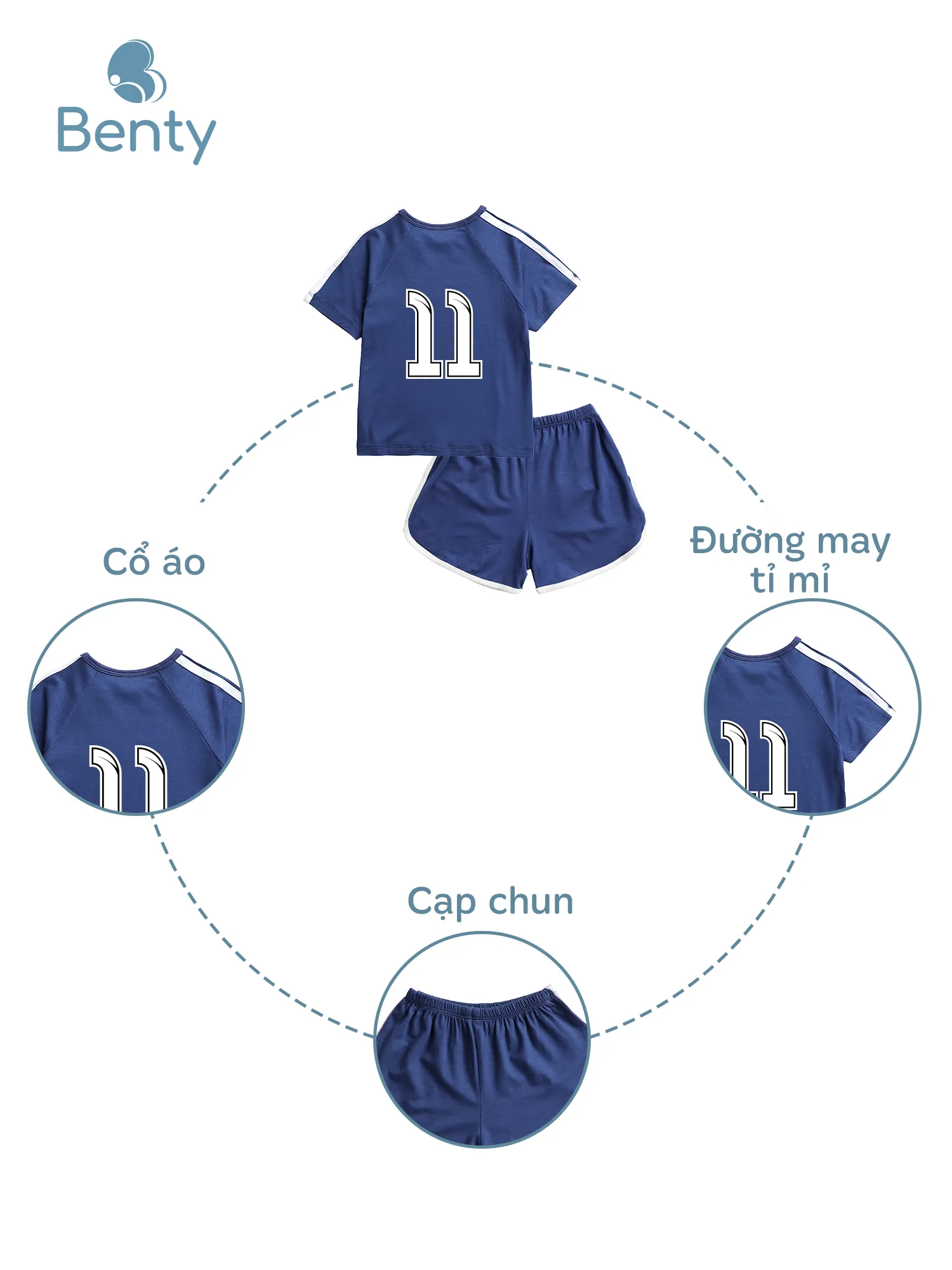 Bộ cộc tay cài chéo thể thao BENTY số 11 trắng, phong cách