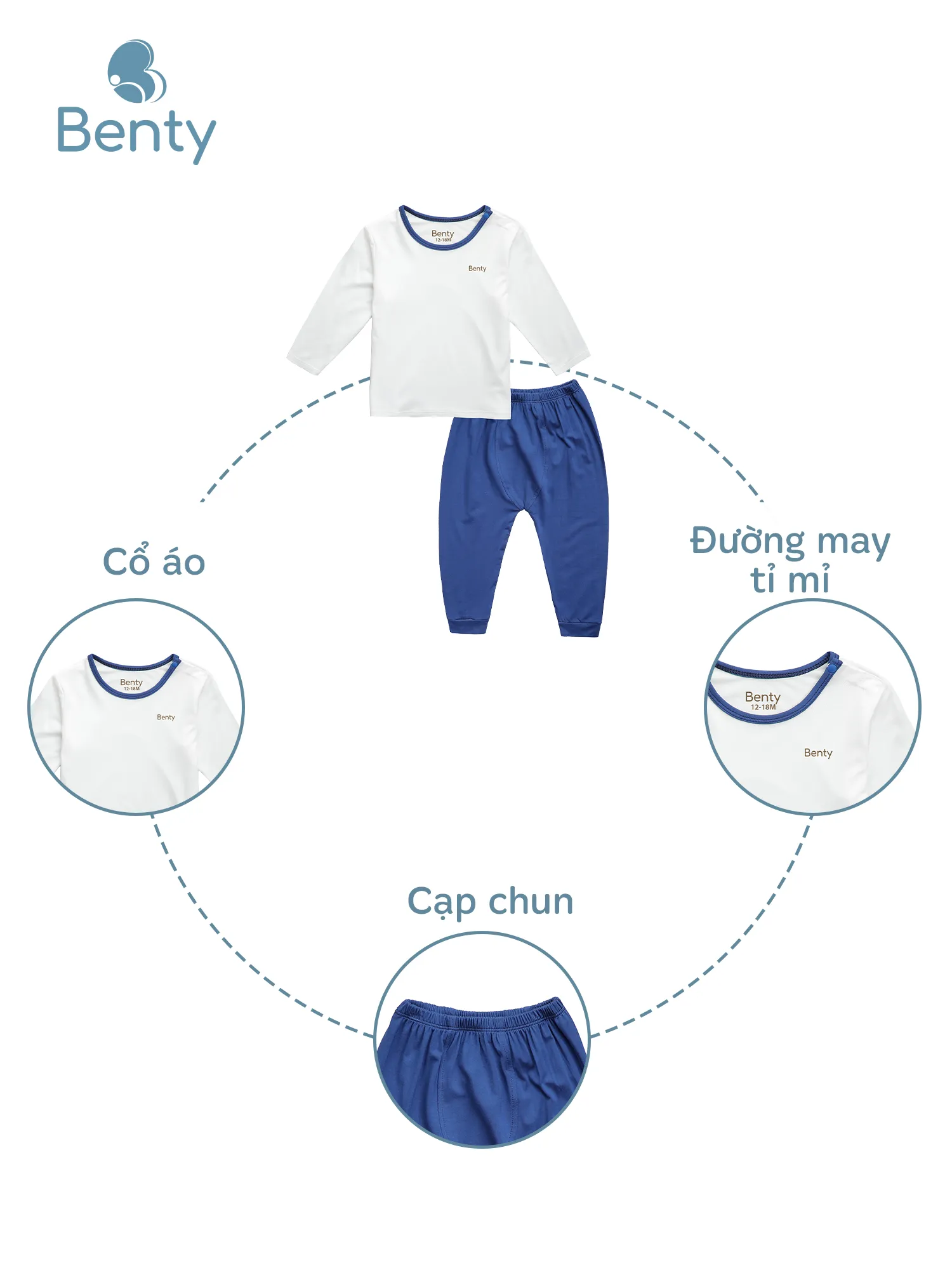 Dài cài vai trơn phối viền BENTY đồ bộ cho bé mặc điều hoà