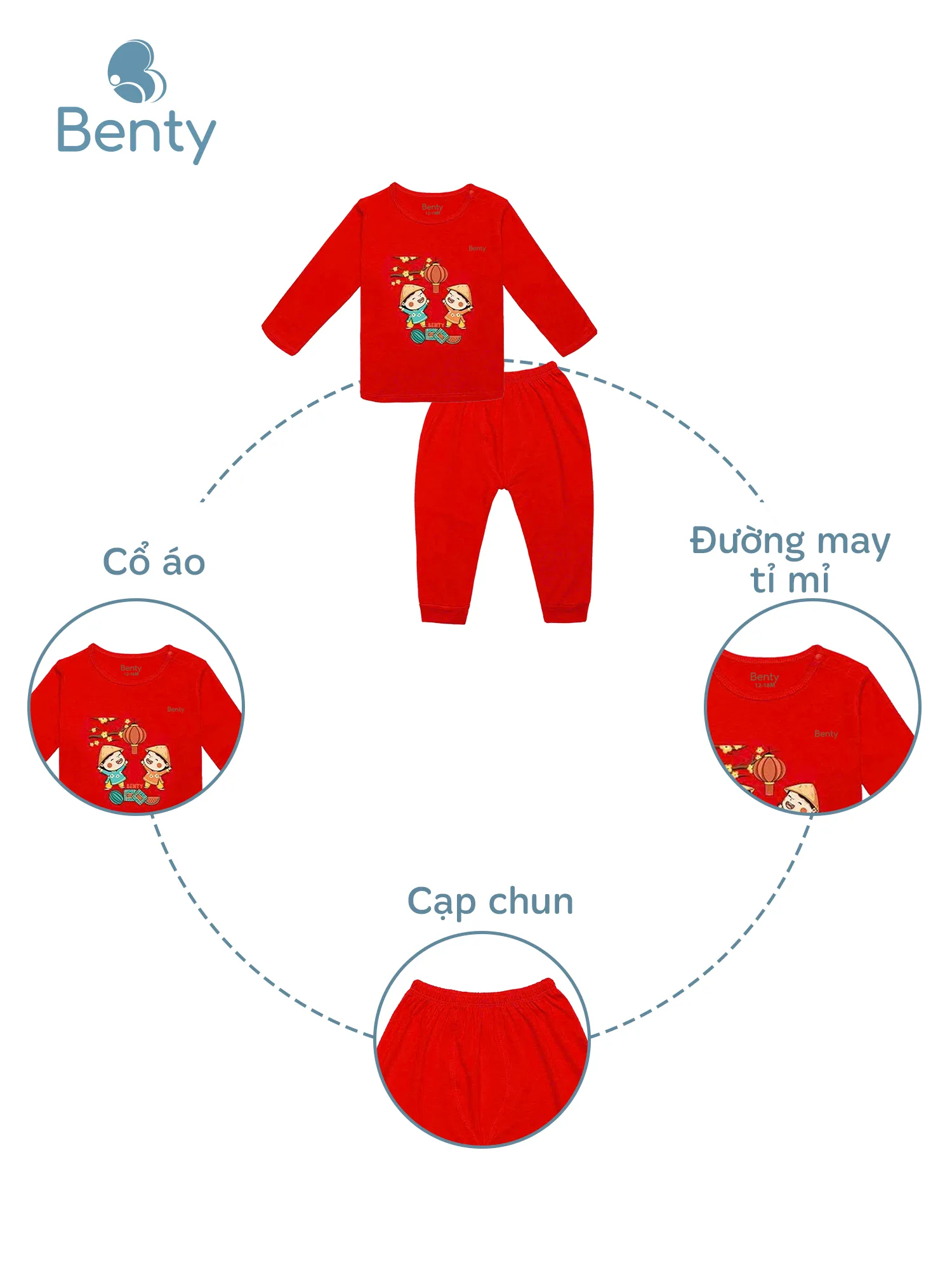 Dài tay cài vai BT066 Tết BENTY chất mềm mịn mát cho bé