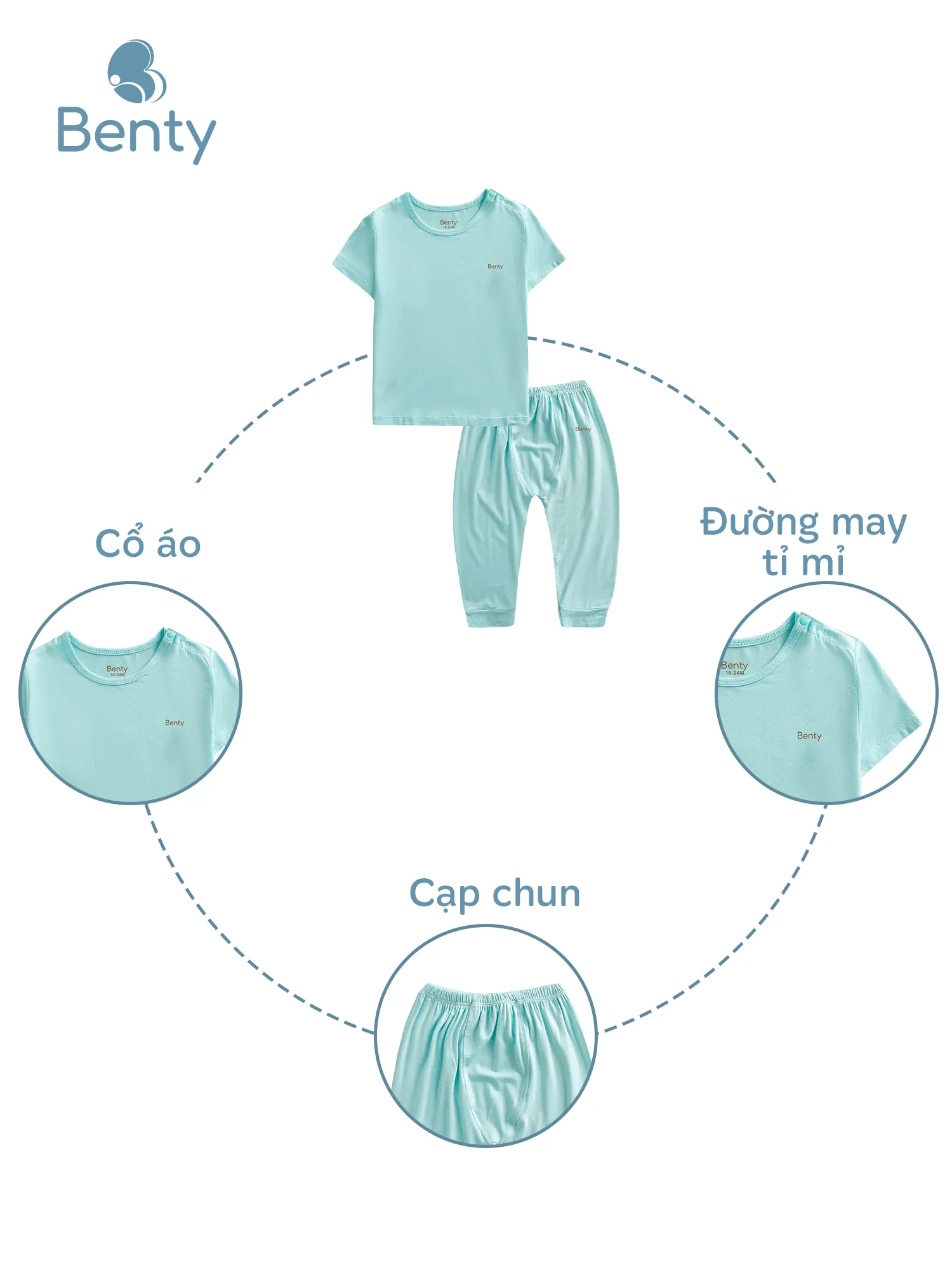 Bộ áo cộc quần dài BENTY trơn basic, cài vai tiện lợi