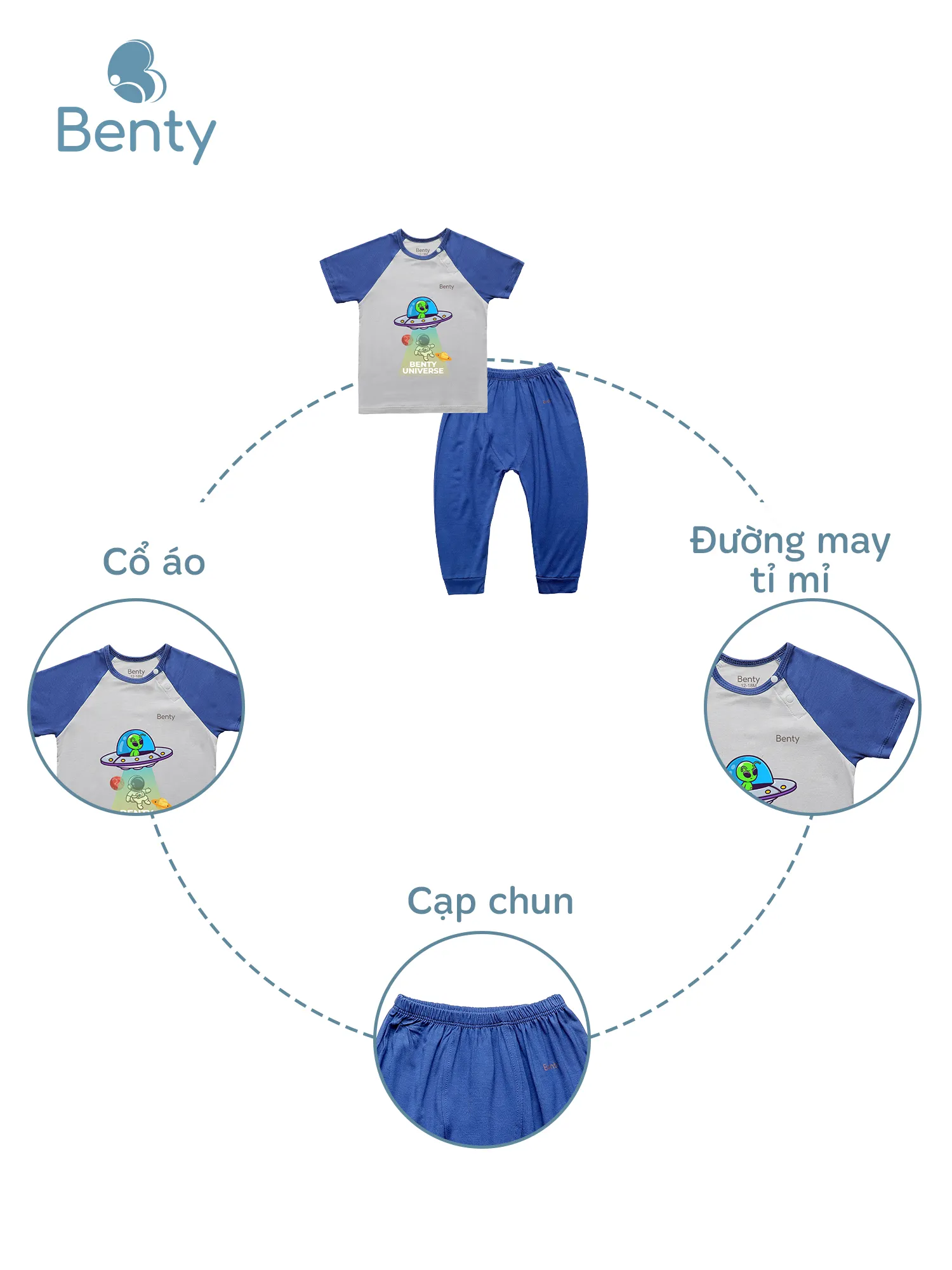 Bộ áo cộc chéo quần dài in BT090 BENTY phối xám dễ thương