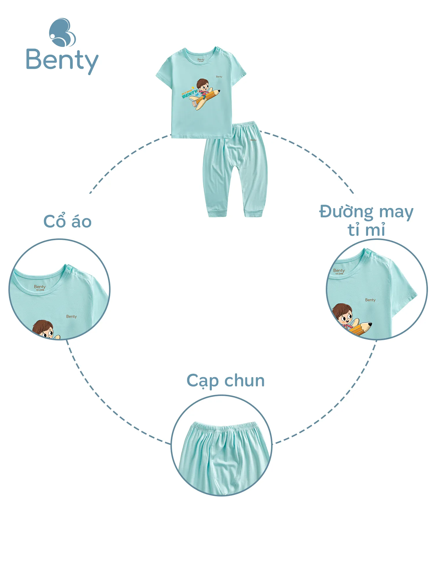 Áo cộc quần dài trẻ em BENTY in BT032, đồ bộ chính hãng