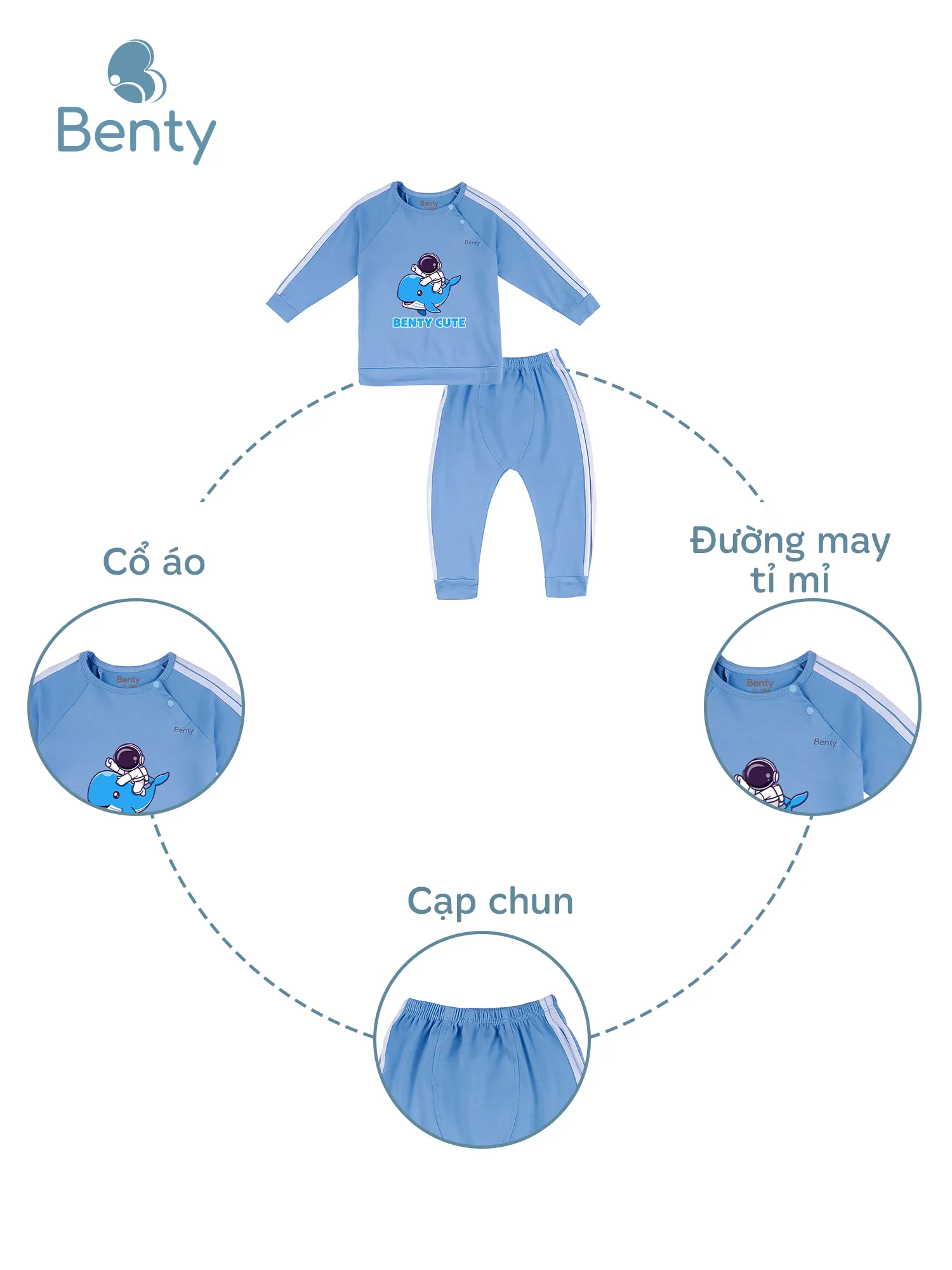 Dài tay cài chéo thể thao BT092 BENTY in hình cá voi và phi hành gia