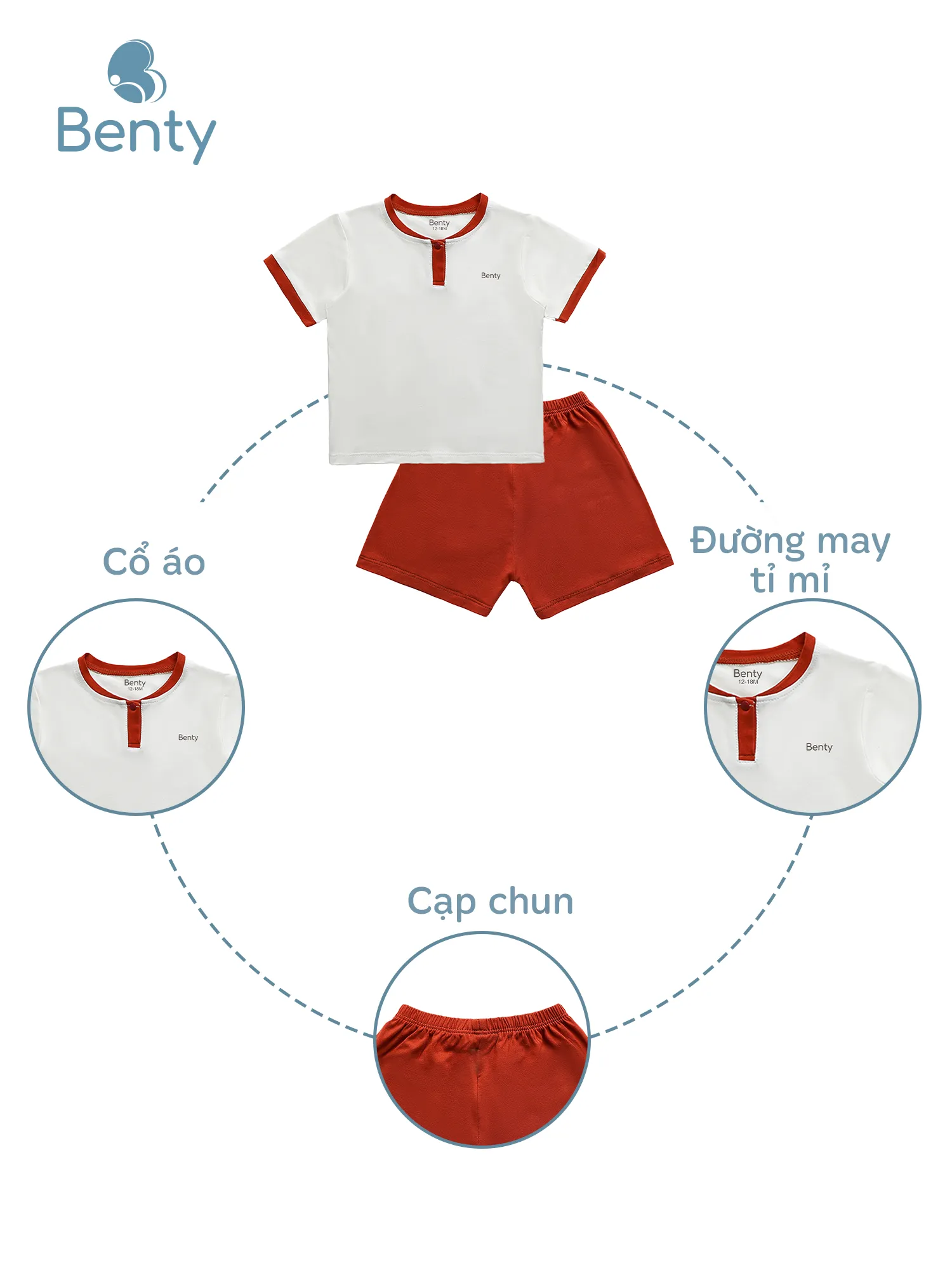 Bộ cộc tay cổ trụ trơn BENTY, chất vải cao cấp an toàn da bé