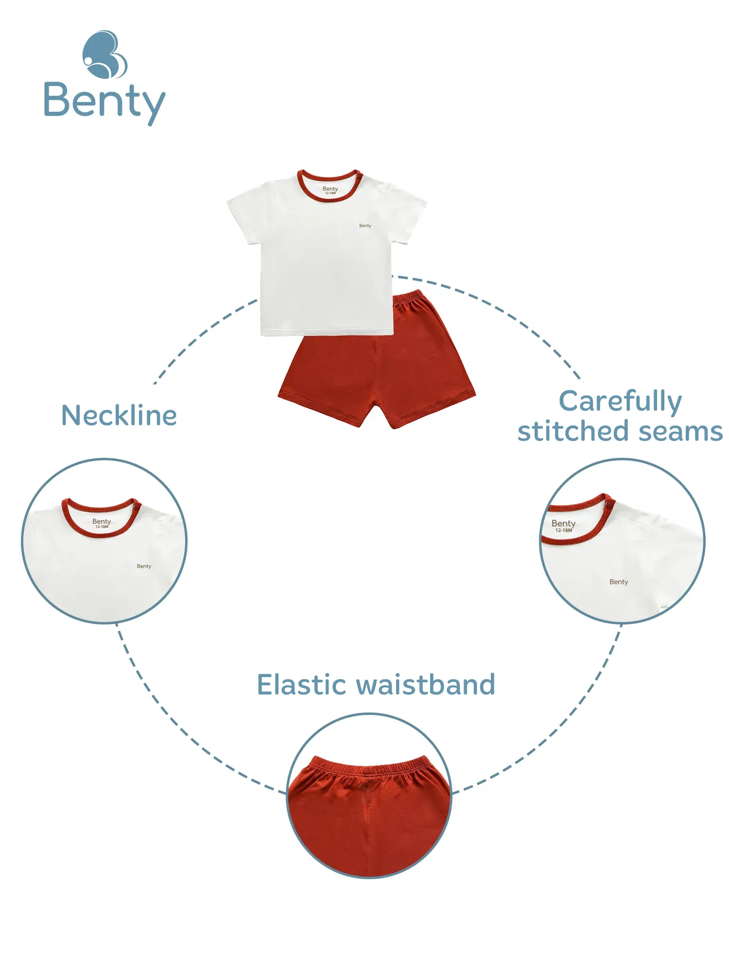 BENTY solid short sleeve set with border, easy for kids