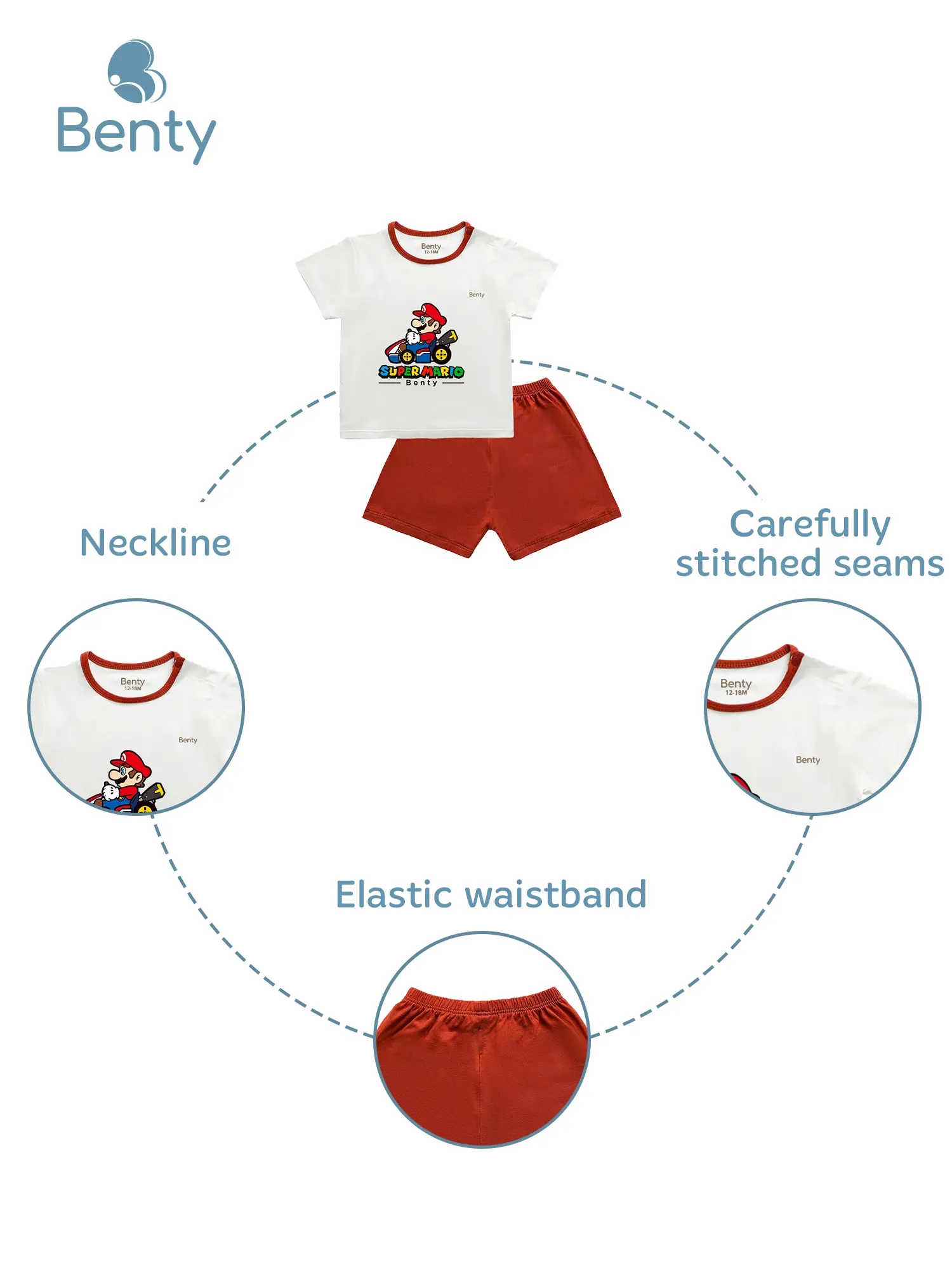 BENTY BT111 Mario print shoulder button set, soft and cool fabric