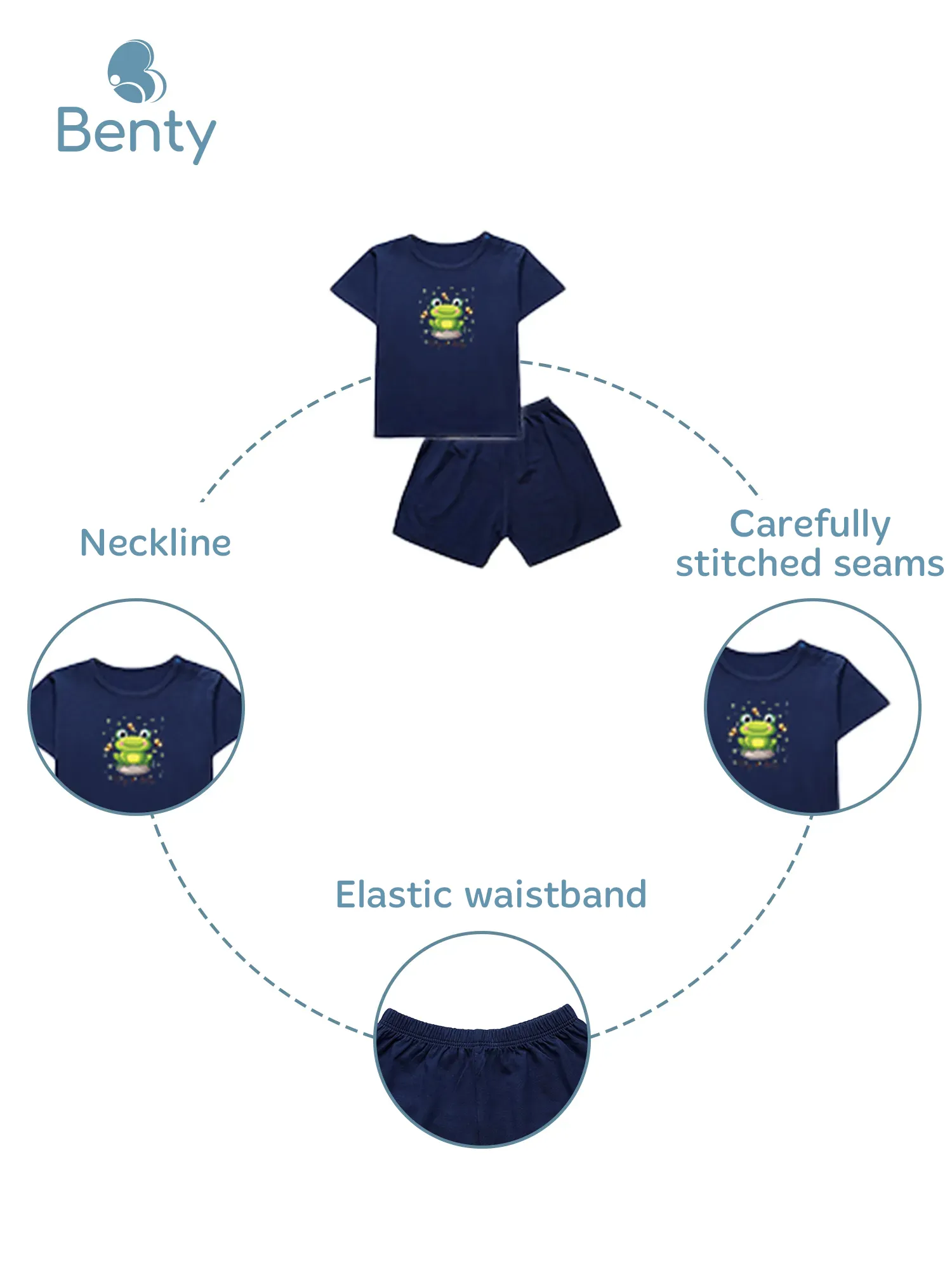 BENTY BT054 frog print shoulder button set, good absorbent