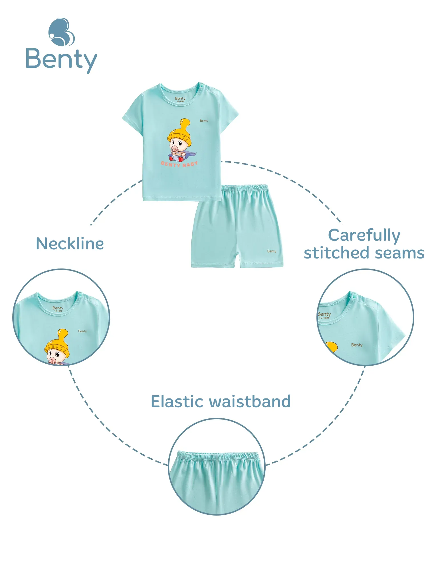 BENTY BT006 shoulder button short set, comfy for kids