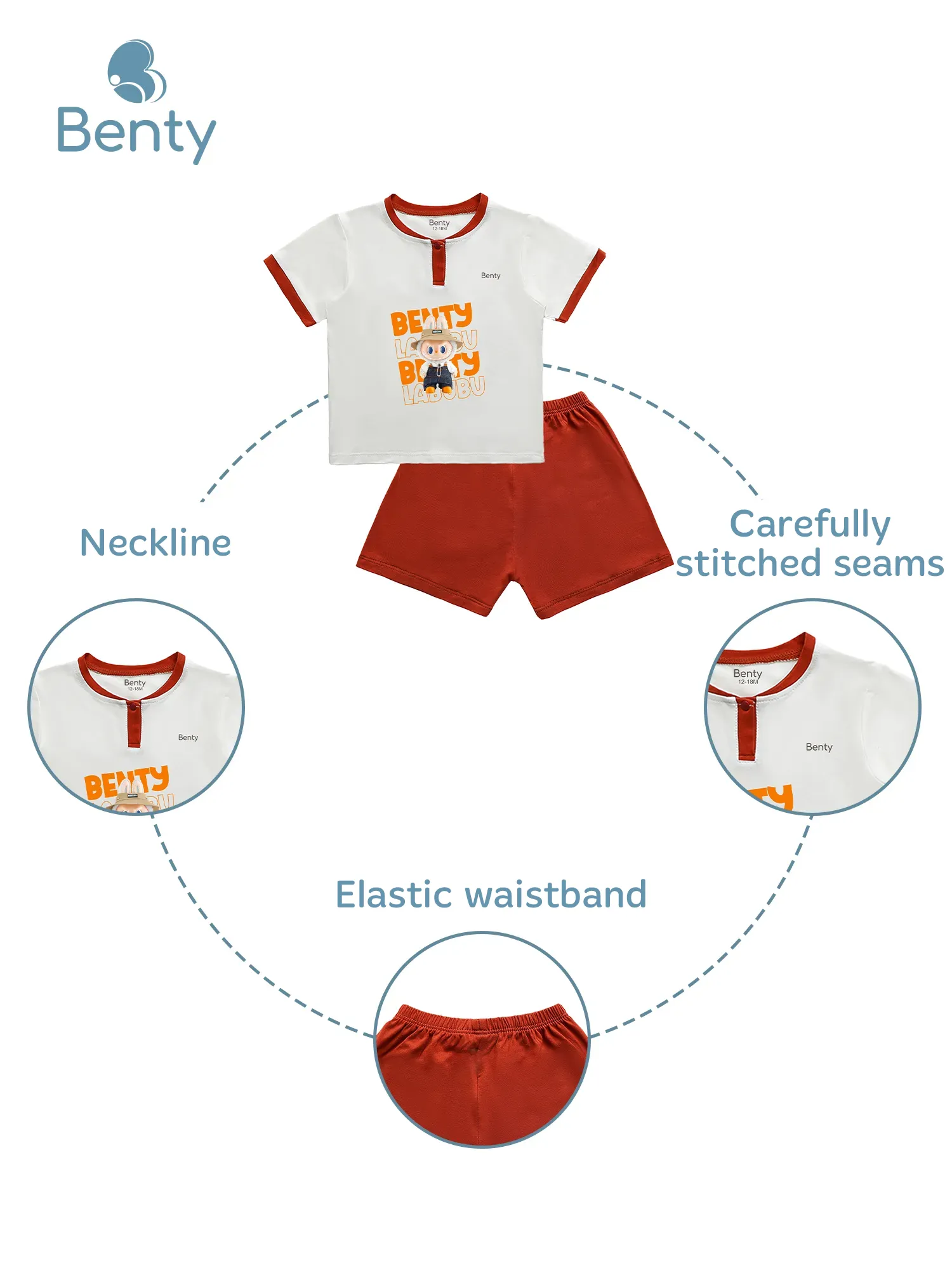 BENTY BT110 polo style short sleeve set with print, cool baby outfit