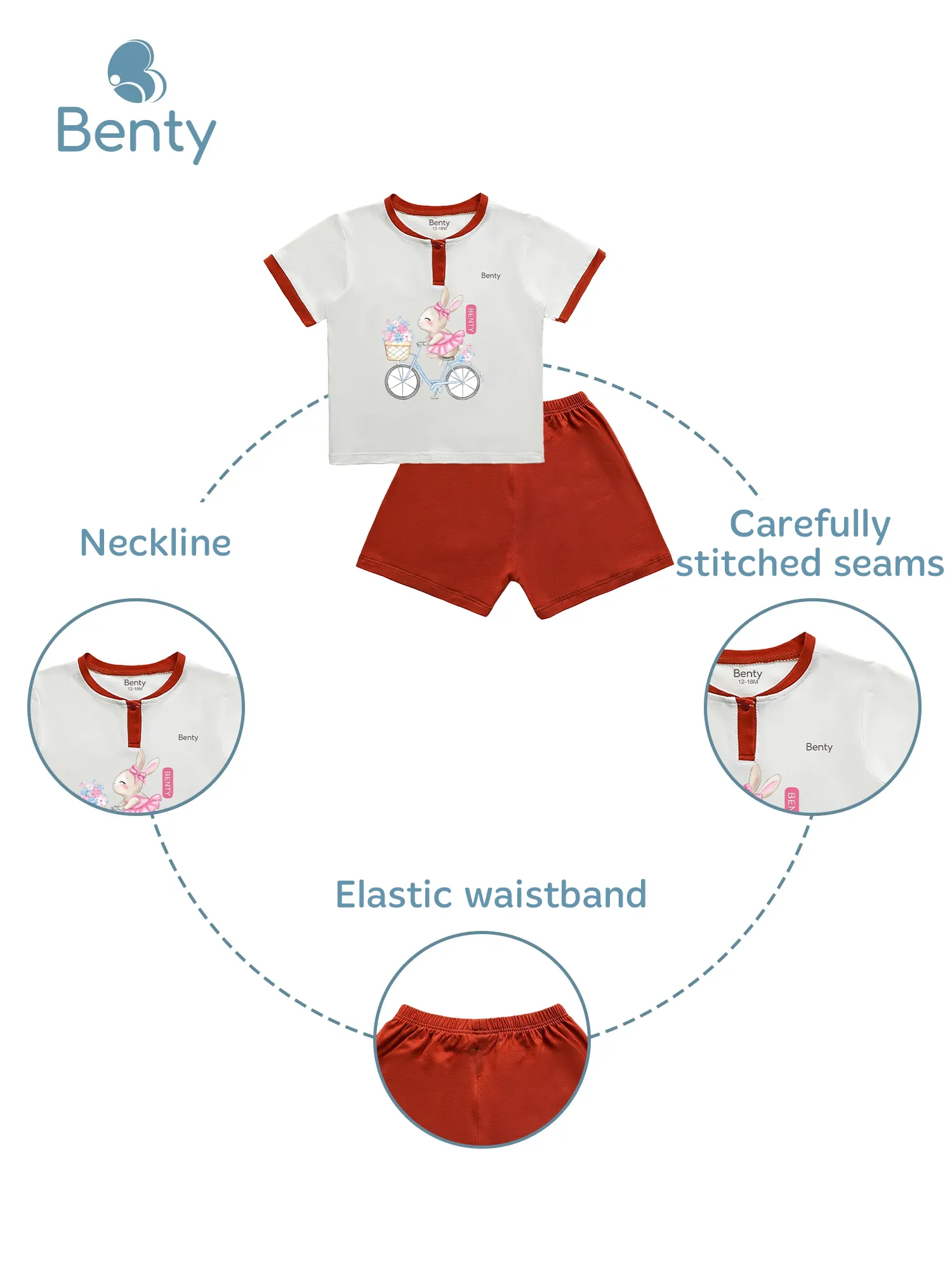 BENTY BT014 rabbit print polo style short sleeve set, skin friendly baby outfit