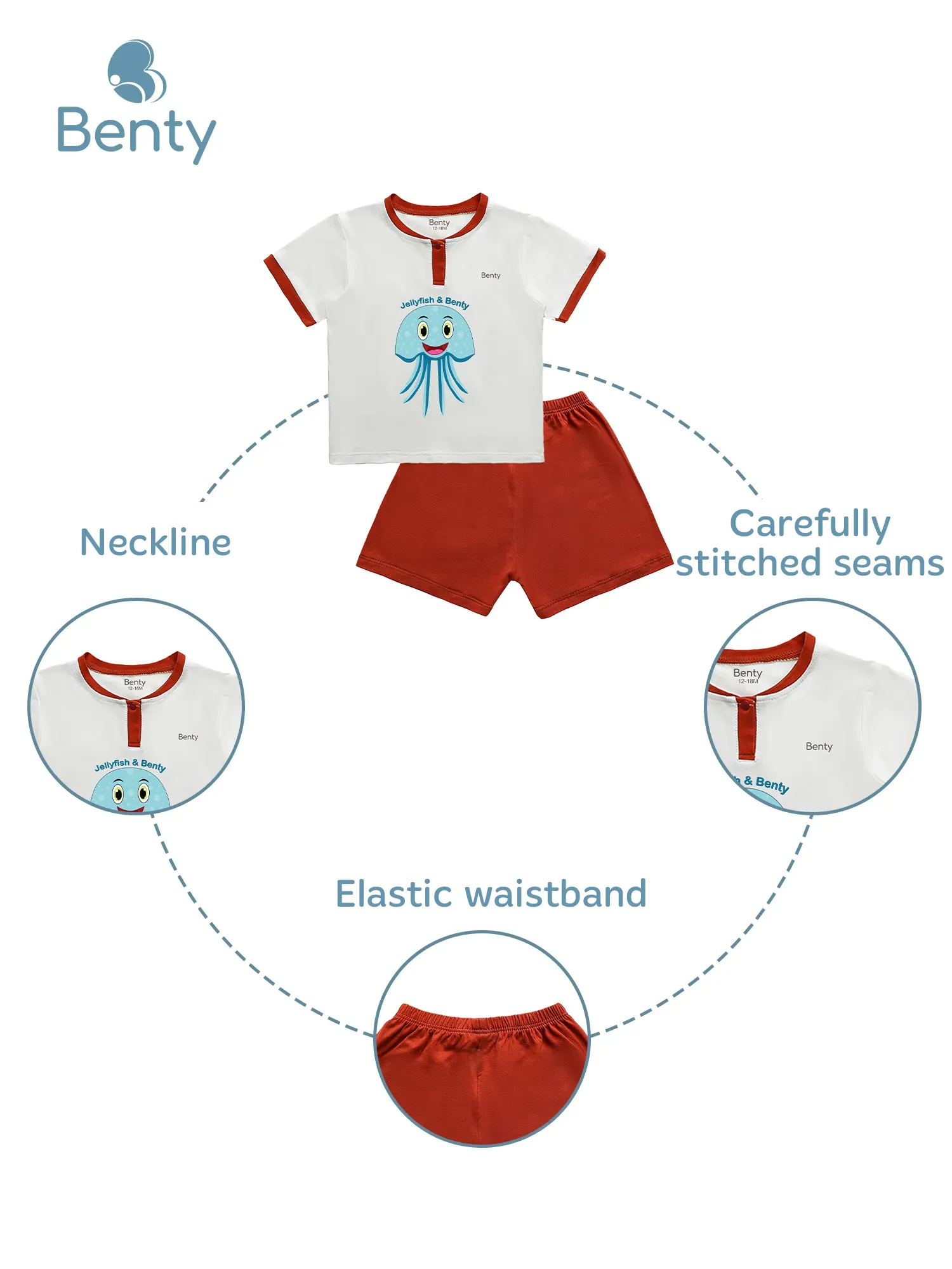 BENTY BT040 polo style short sleeve set with cute print, soft and cool fabric