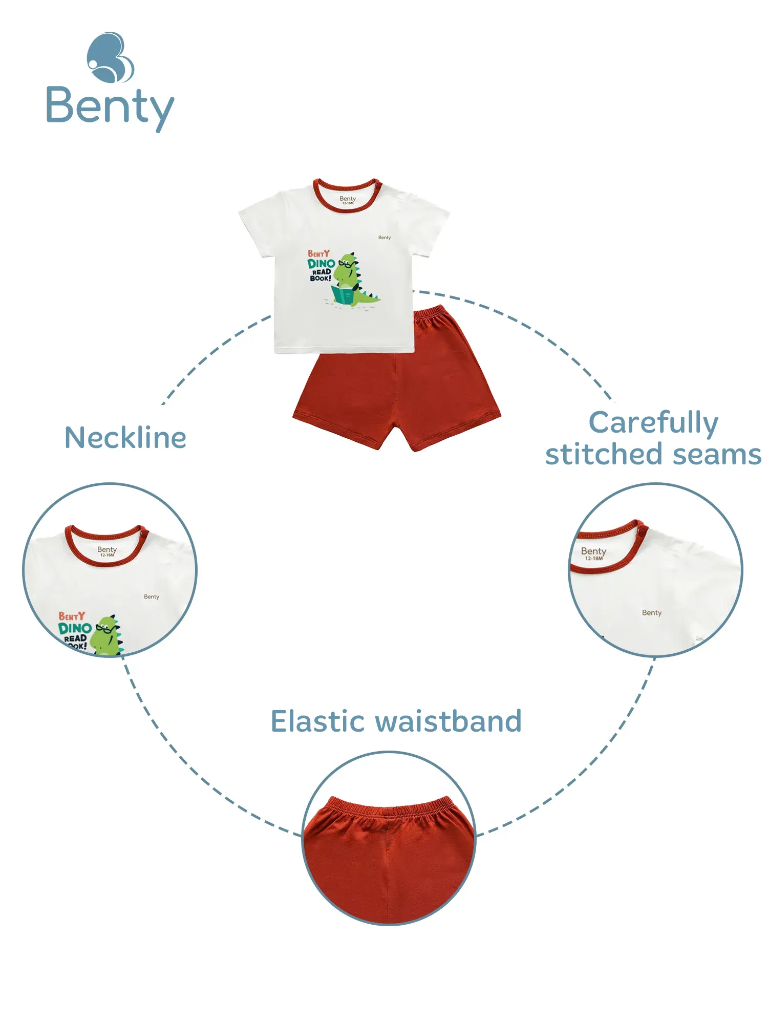 BENTY BT051 dinosaur print shoulder button set, soft and smooth fabric