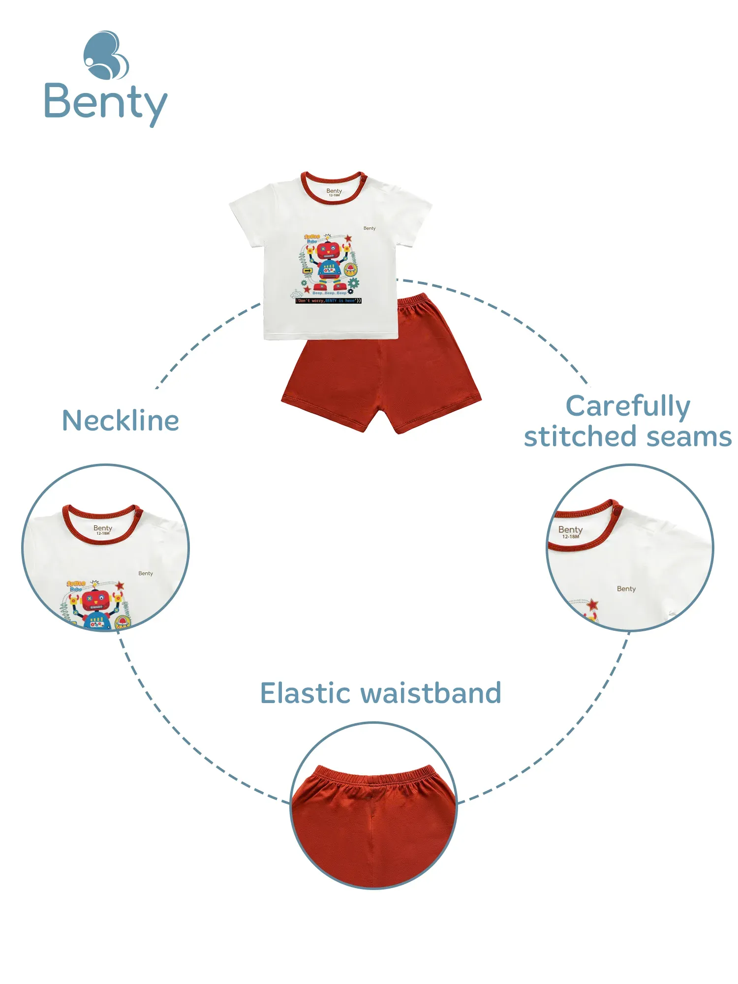 BENTY BT048 robot print shoulder button short sleeve set, outfit for kids