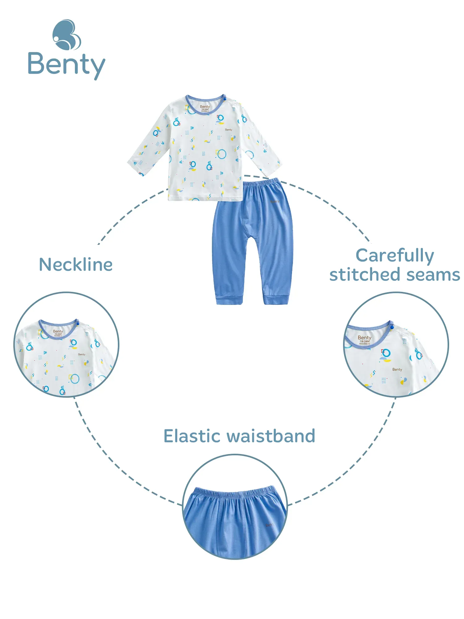 BENTY long set with shoulder buttons and shape-pattern