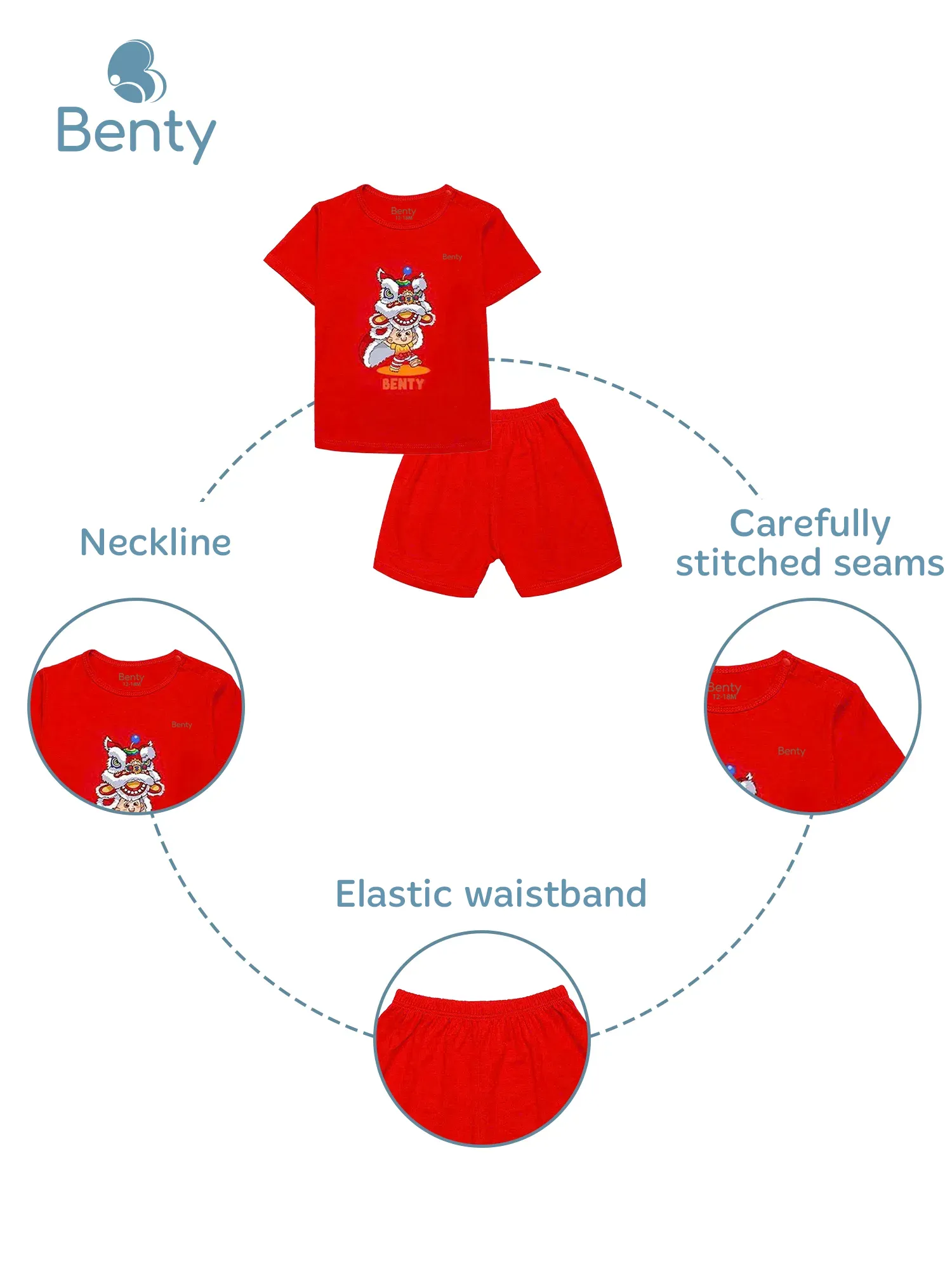 BENTY BT068 shoulder button short sleeve set, soft and vibrant