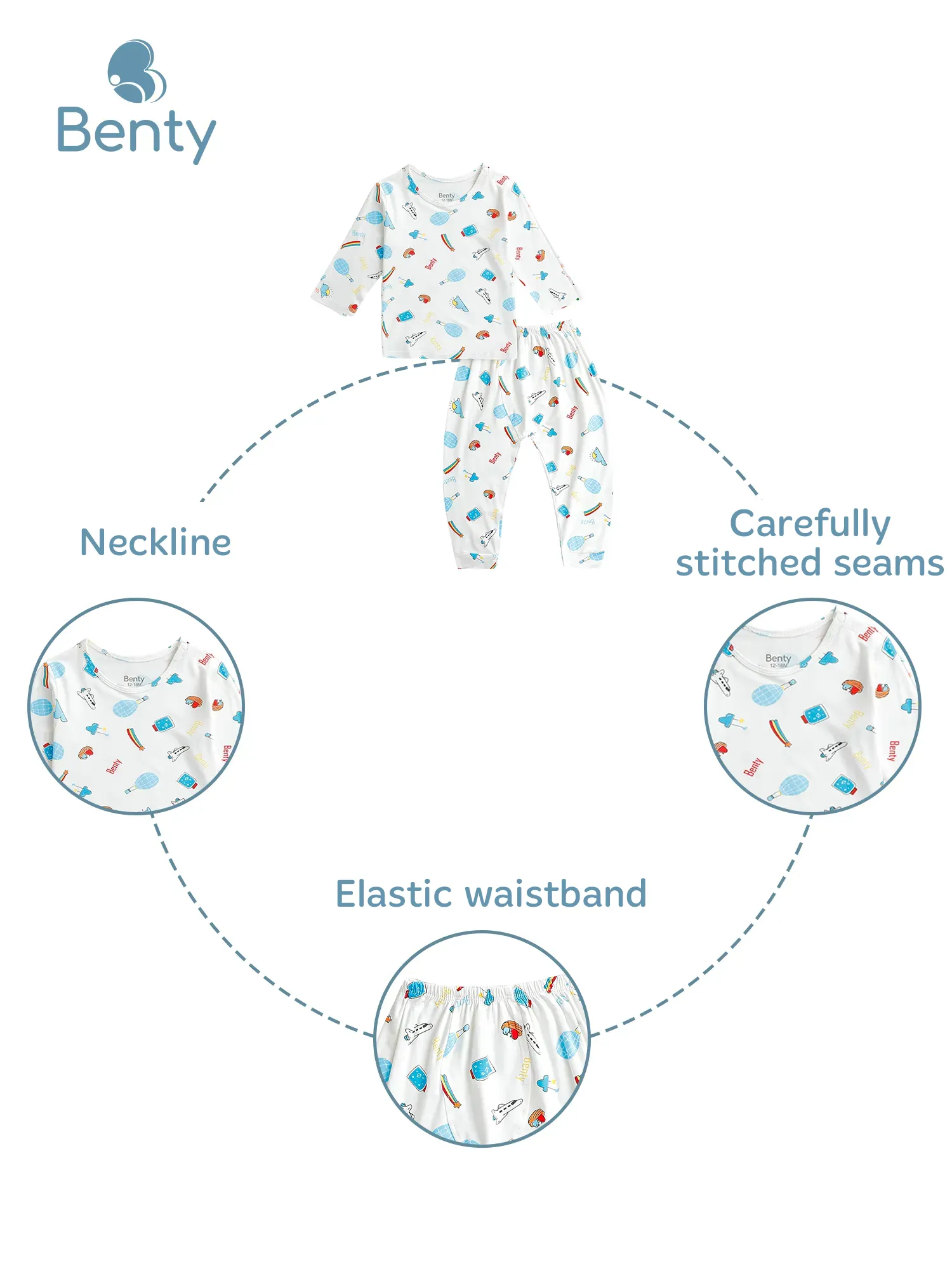 BENTY soft long-sleeve shoulder-button set with full print