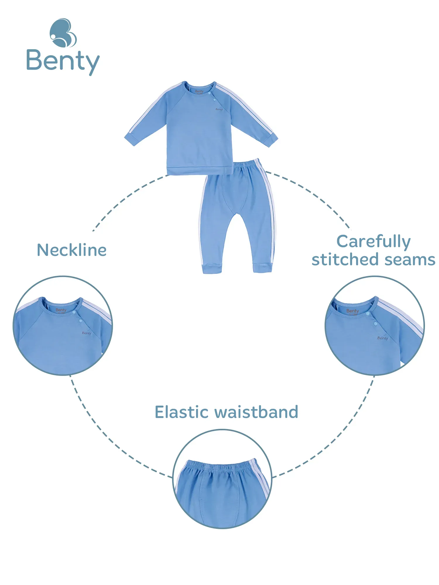 BENTY Plain Sporty Baby Long-Sleeve Cross-Snap Set