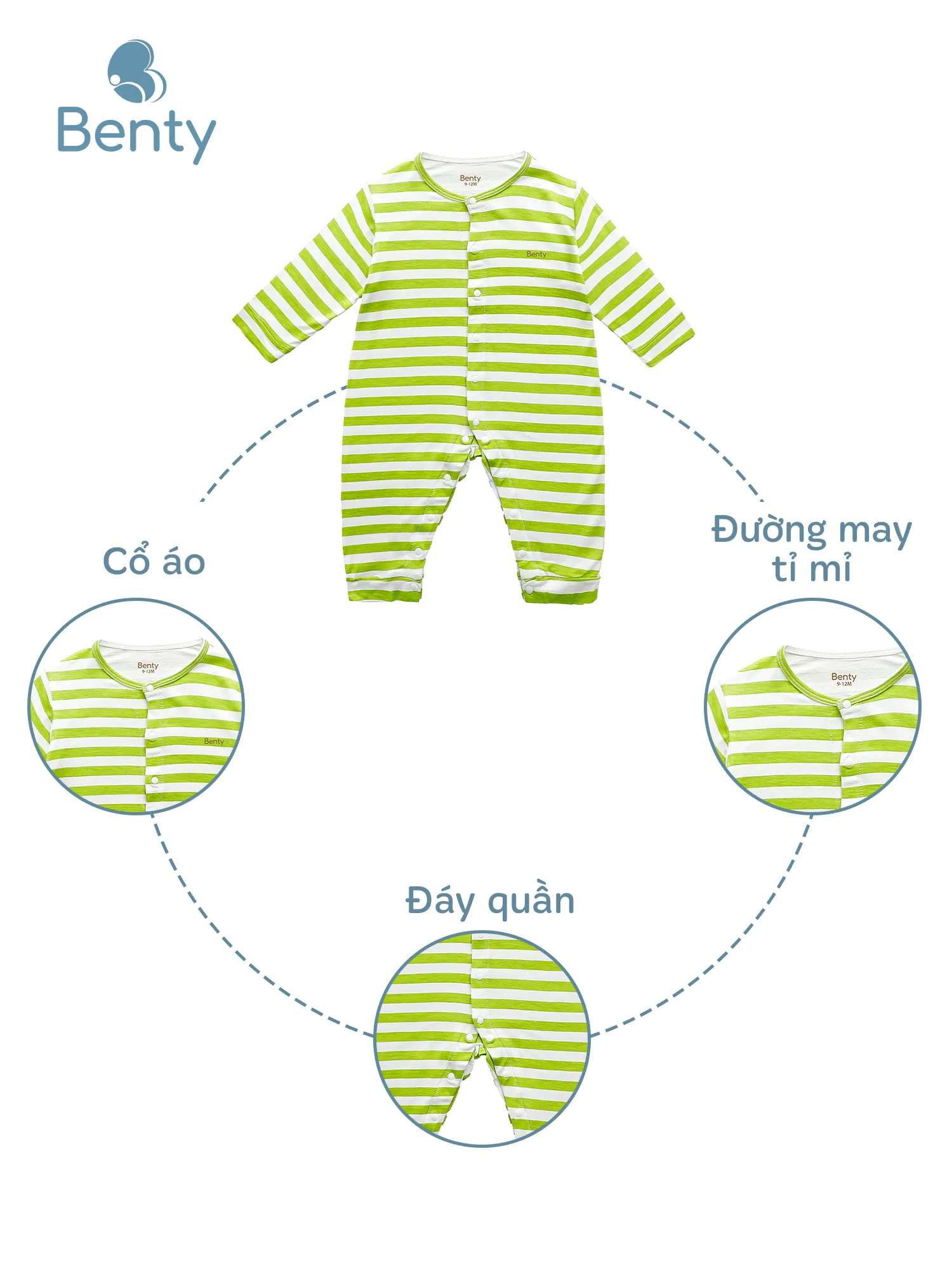 Body dài tay họa tiết sọc ngang BENTY thoáng mát cho bé sơ sinh