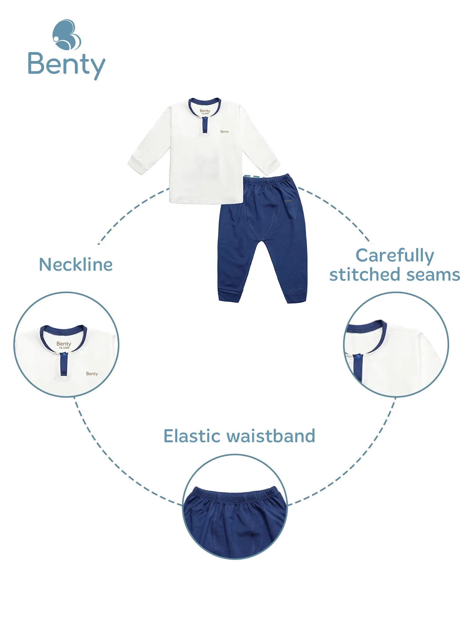 BENTY Plain Long-Sleeve Polo Set–Comfortable Outfit Kids