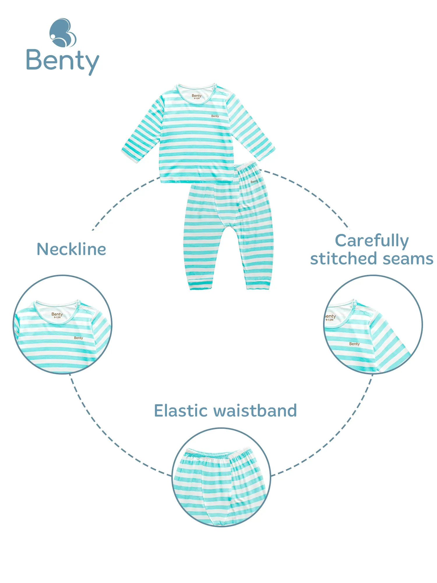 BENTY long set with shoulder buttons and large stripes