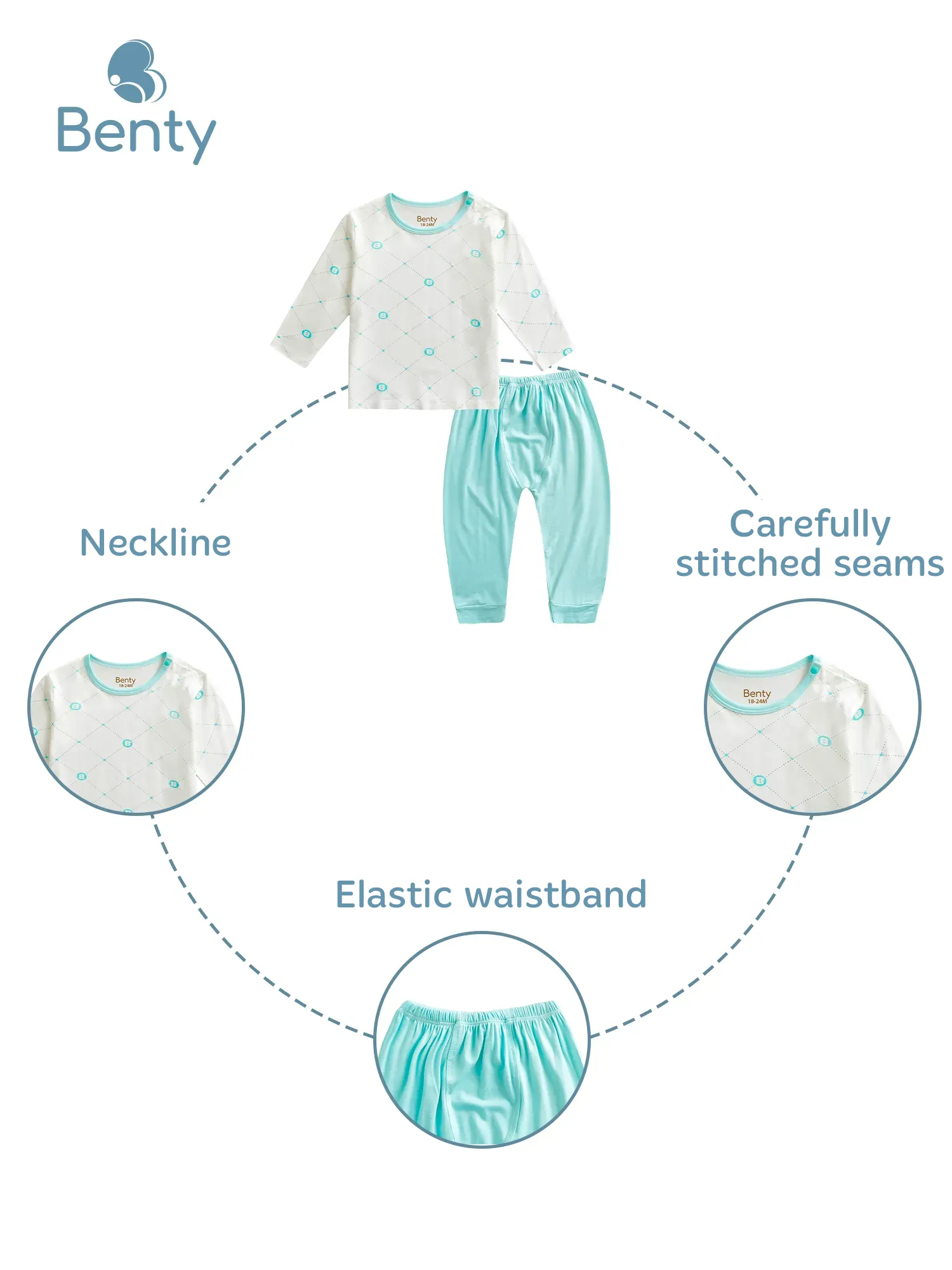 BENTY long set with shoulder buttons and checkered pattern