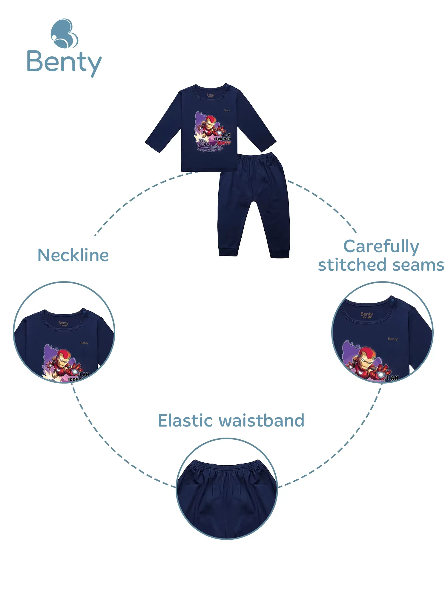 BENTY BT050 Soft Long-Sleeve Shoulder-Snap Set Kid