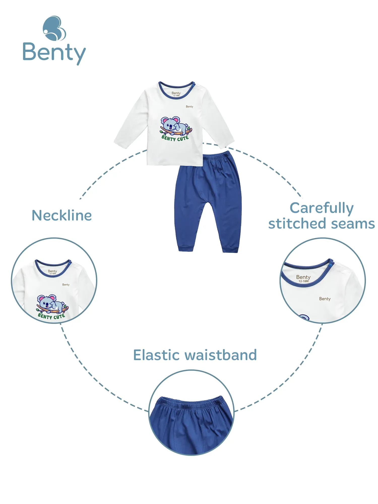 BENTY BT074 Long-Sleeve Shoulder-Snap Set with Trim